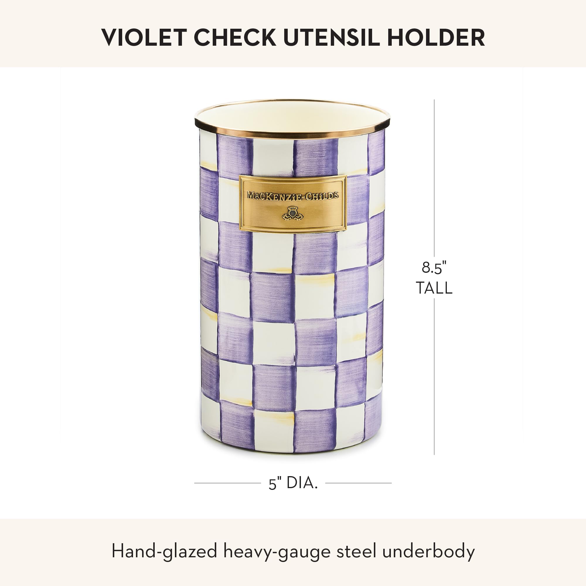 MACKENZIE-CHILDS Enamel Utensil Holder, Stylish Kitchen Countertop Organizer, Wild Rose Brown