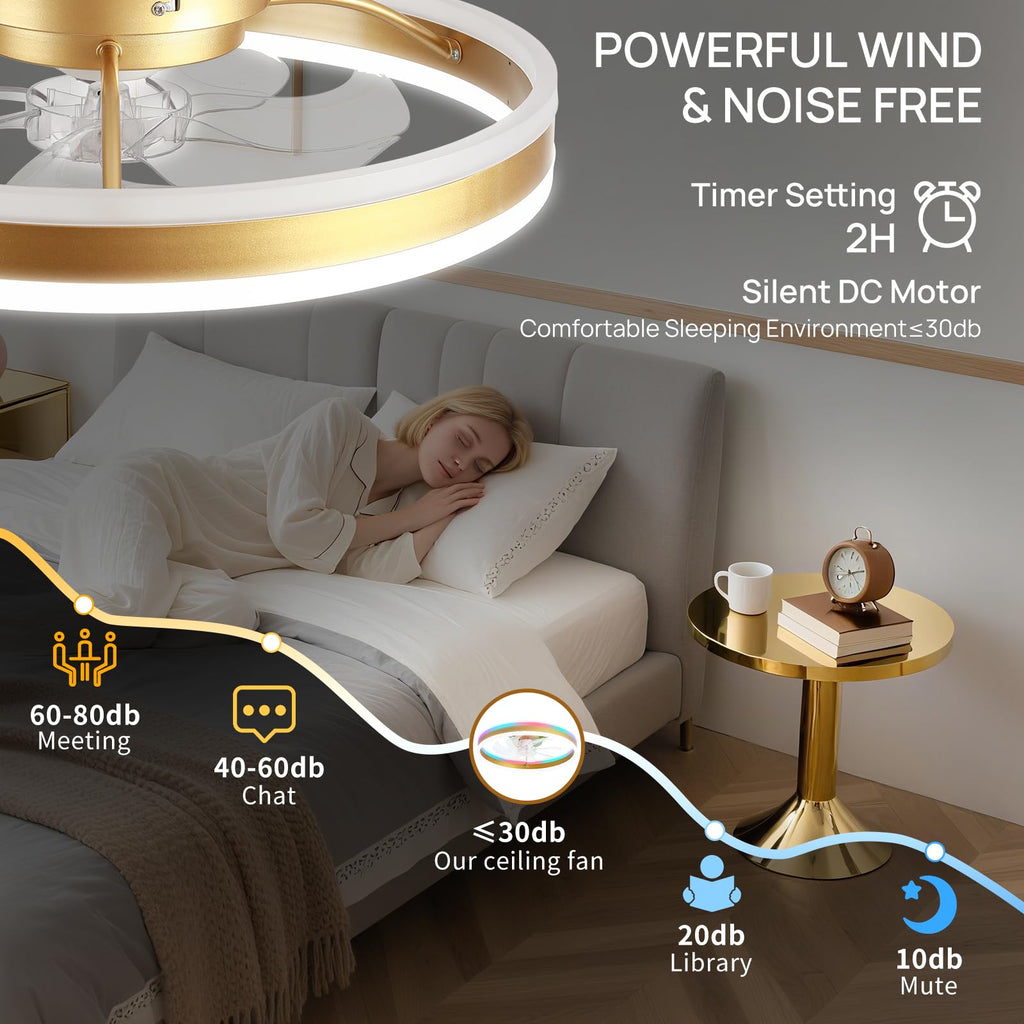 16 Inch RGB Low Profile Ceiling Fans with Lights, Modern Flush Mount Fandelier Chandelier Fixture, Remote & APP Control, Black LED Ceiling Fan Light for Bedroom, Living Room, Kitchen Indoor