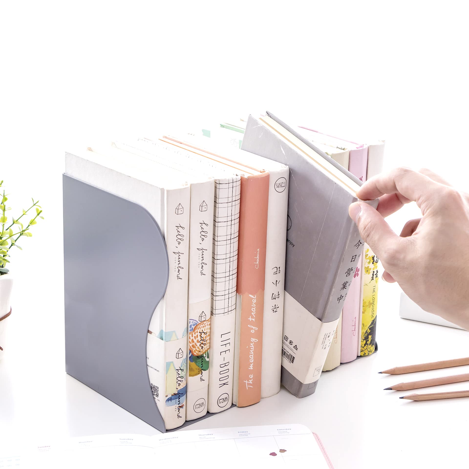 Adjustable Bookends - Nonskid Heavy Duty Book Ends for Desk - Book Stand & Organizer