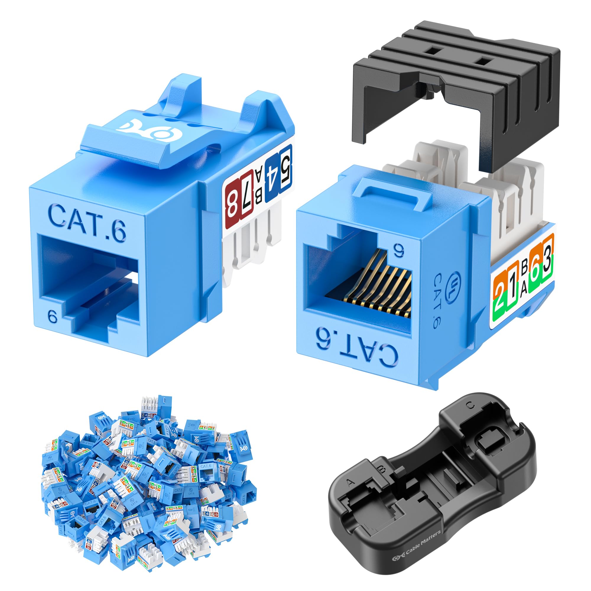 Cable Matters [UL Listed] 25-Pack 10Gbps Rapid-Install Cat6 Keystone Jacks, Slim Profile RJ45 Keystone Jack with Punch-Down Stand, Works with Leviton QuickPort Systems, Black (Model No. 180070)