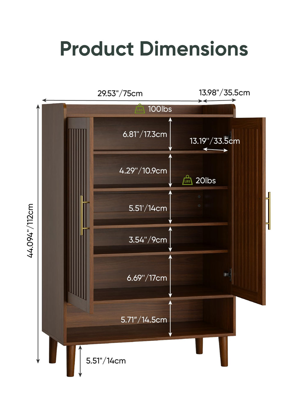 Smart FENDEE Shoe Cabinet with 2 Flip Slatted Drawers, Farmhouse Slim Shoe Organizer Rack with Golden Handles, Freestanding Hidden Entryway Storage for Hallway, Natural