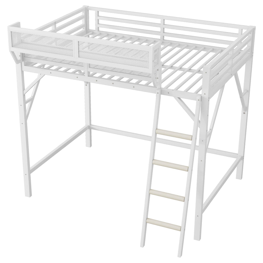 Mirightone Full Size Loft Bed with Stairs, Metal Loft Beds, High Loft Bed Frame with Storage Shelves, Lofted Full Bed with Wardrobe for Kids and Teens, No Box Spring Needed (Black)