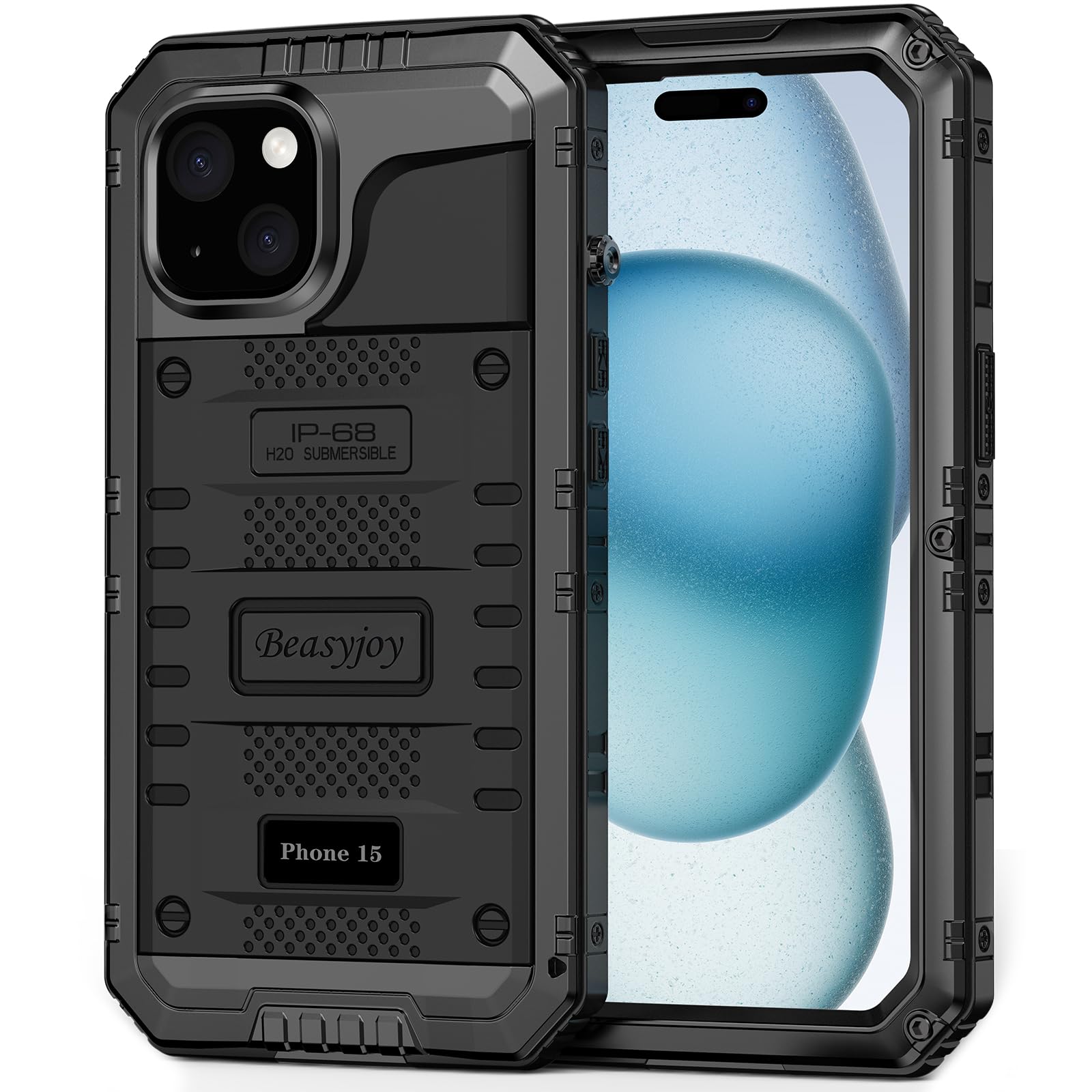 Beasyjoy for iPhone SE 2022/2020/ 8/7 Metal Case, Waterproof Heavy Duty Case with Screen Protector, Full Body Protection Military Grade Shockproof Defender Durable Sturdy Rugged Aluminum Cover, Black