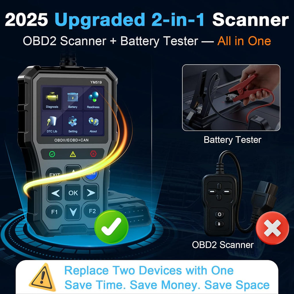AMTIFO OBD2 Scanner with Battery Tester - Check Engine Light & Emissions Readiness, Plug & Play, Battery Health, Real-Time Date, Car Code Reader, Support All OBD II Vehicles
