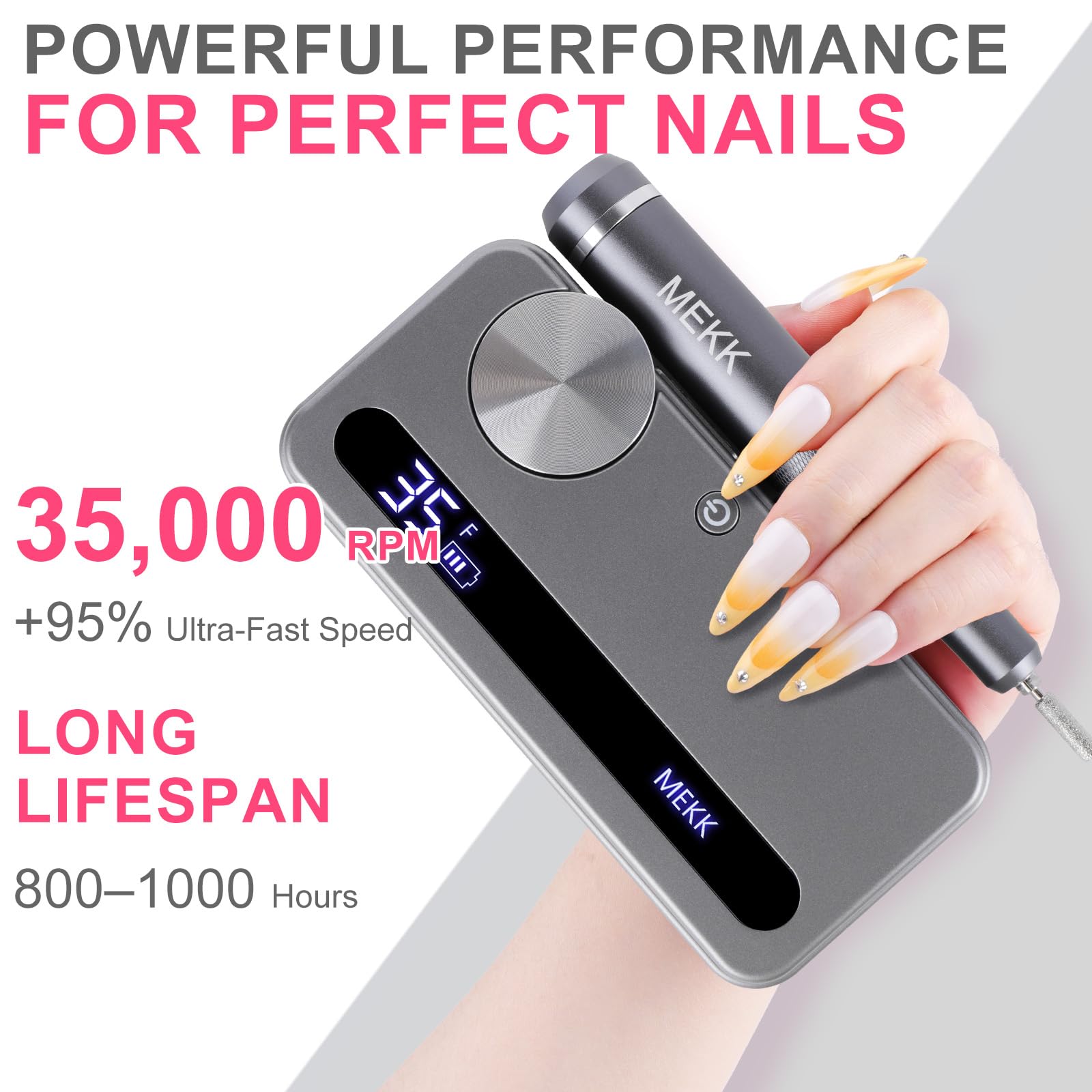 MEKK Nail Drill Kit,35000RPM Electric Nail Drill Professional Electric Nail File with 12PCS Bits,Anti-Shaking Cordless E Filer for Nails with LCD Display,Home & Salon (Orange Blue)