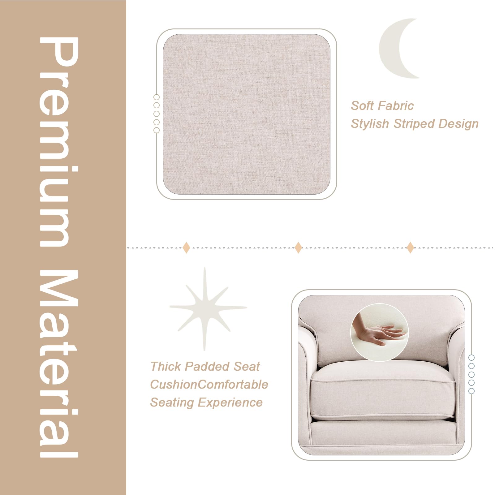 INZOY Swivel Accent Chair Linen Mid Century Modern Chair, Comfy Swivel Barrel Reading Chair, Upholstered Square Chair for Living Room Bedroom Small Spaces, Fully Assembled, Beige