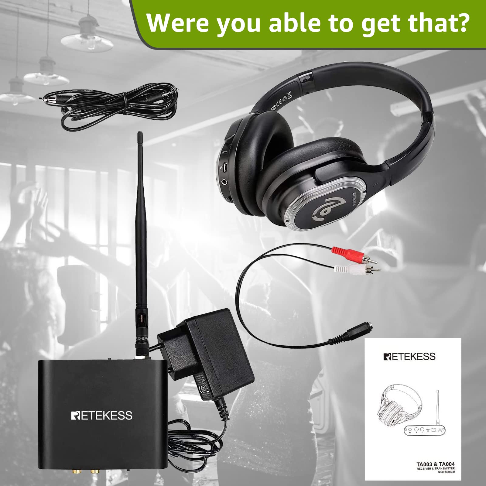 Retekess TA003 Silent Disco System, Silent Disco Transmitter, 3 Channels,Plug and Play, 300m Range for House Party, Fitness and School (1 Transmitter)