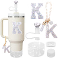 Mity rain Accessories Set for Stanley Cup, Initials Decorations for Tumbler Cup 30/40OZ, Including Diamond Straw Topper/Spill Proof Stopper/Sparkly Silicone Boot Set/Letter Charms for Handle A-Z (A-)