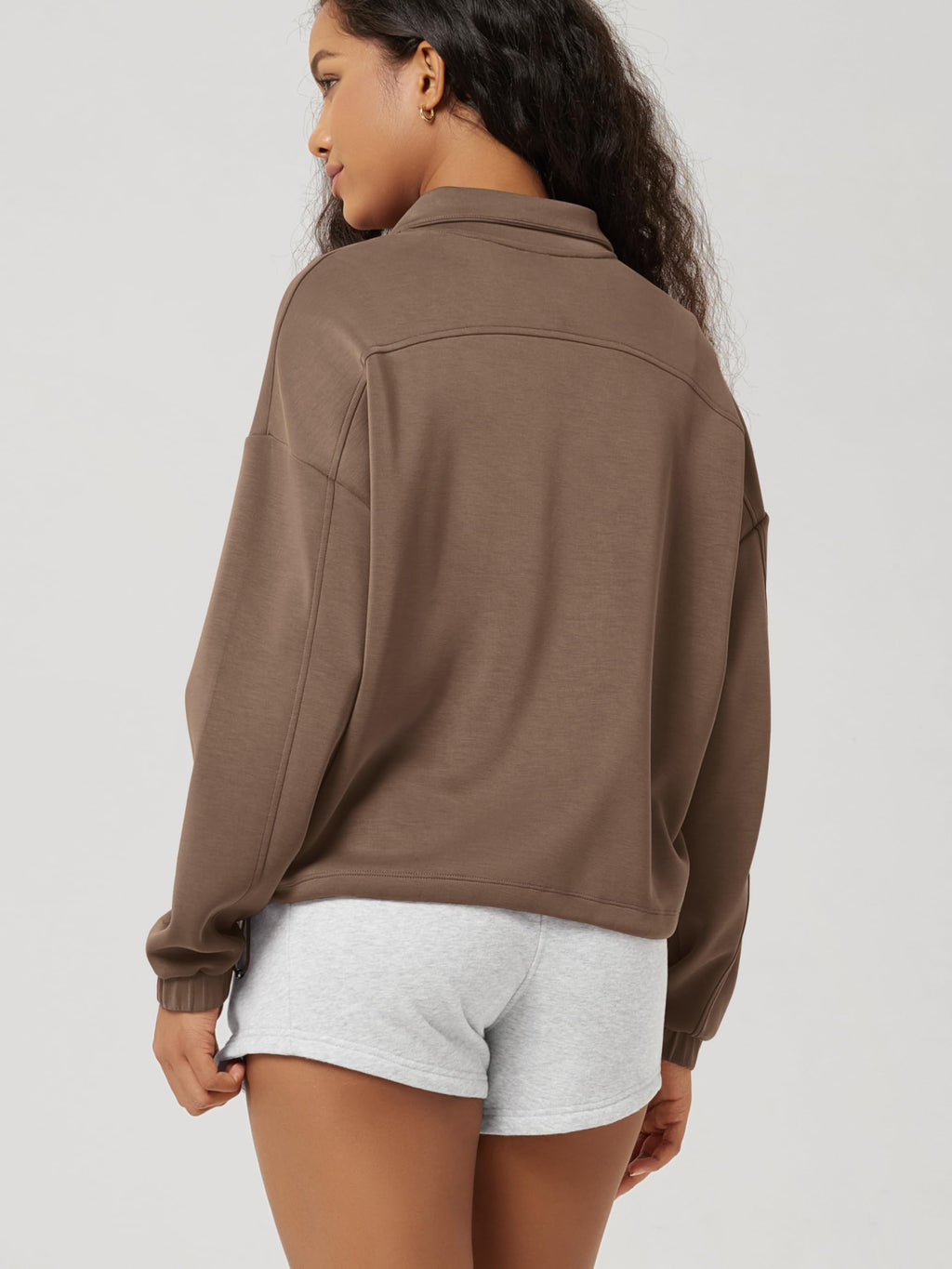 ODODOS Women's Modal Soft Cinchable Sweatshirts Half Zipper Funnel Neck Oversize Pullover with Pockets