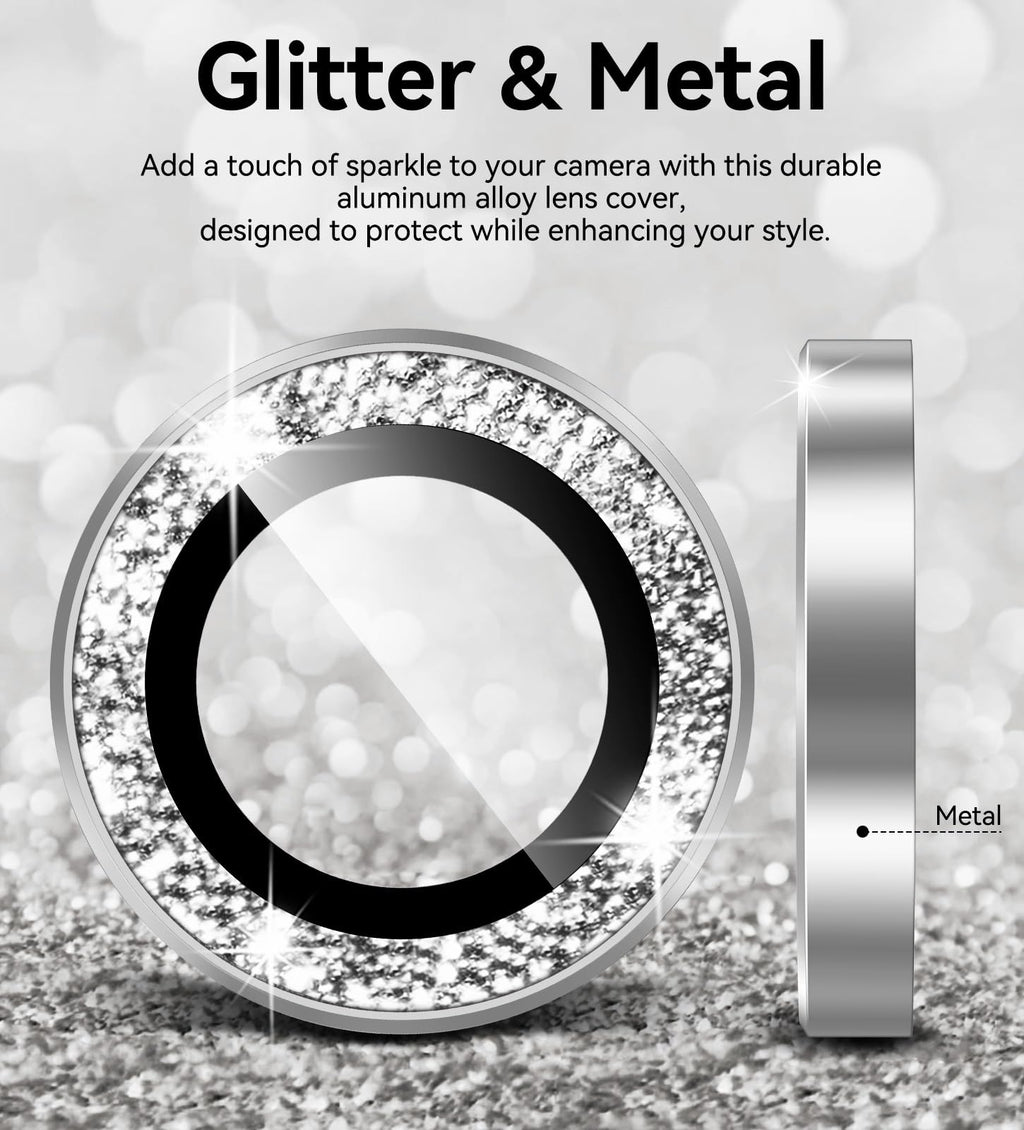 Matekxy Glitter Camera-Lens Protector for iPhone-16 Pro-Max - 16 Pro Anti-Scratch Tempered Glass with Aluminum Edging, Cute Girly Metal Individual Bling Ring Cover for Women, Black Titanium