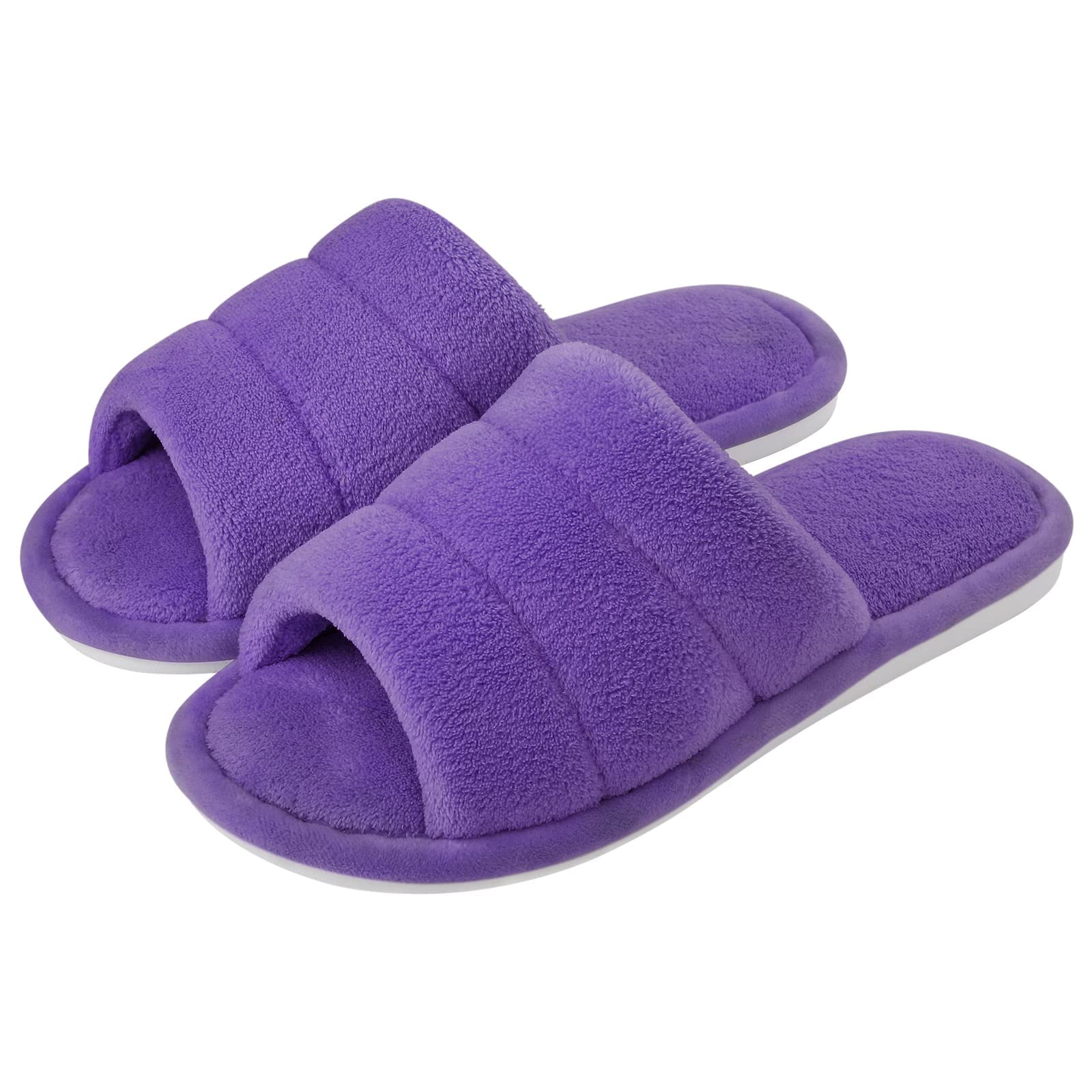 shevalues Terry Cloth Open Toe Slippers for Women Memory Foam Slip On House Slippers