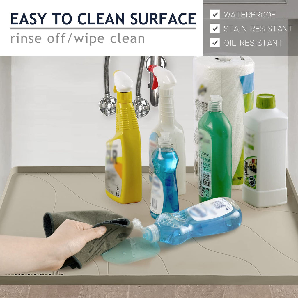 Heavy Duty Silicone Under Sink Mats for Kitchen Waterproof 19" x 19", Extra Thick Under Sink Rubber Mat Drip Tray, Raised Edge Under Sink Liner,Prevent Drips, Leaks, Spills,Beige