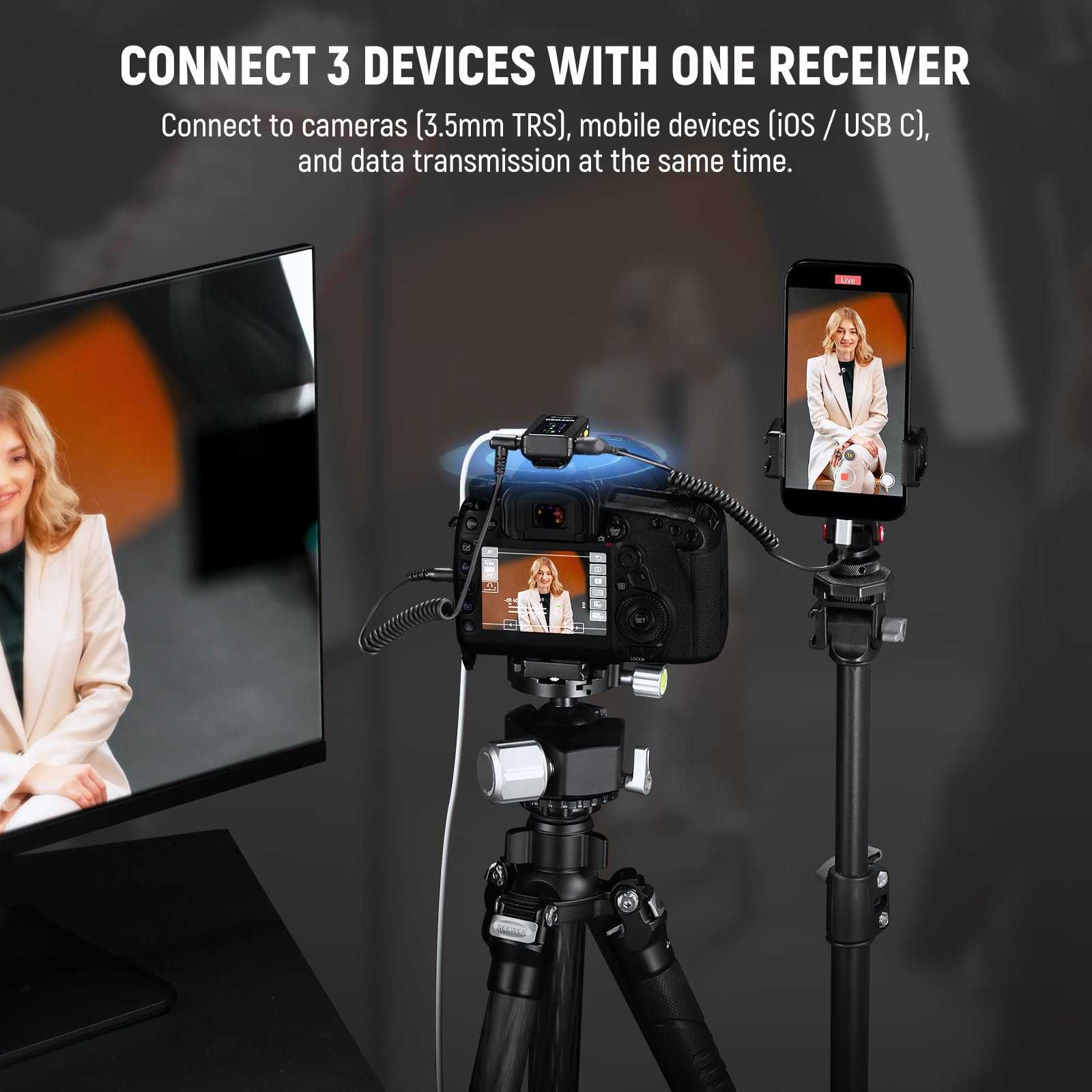 NEEWER CM28 Wireless Lavalier Microphone System, 1 Click Noise Canceling, 4GB Storage for 9Hrs of 48KHz 16 Bit Uncompressed Audio, Lapel Mic Compatible with iPhone/Android/PC/Camera/iPad