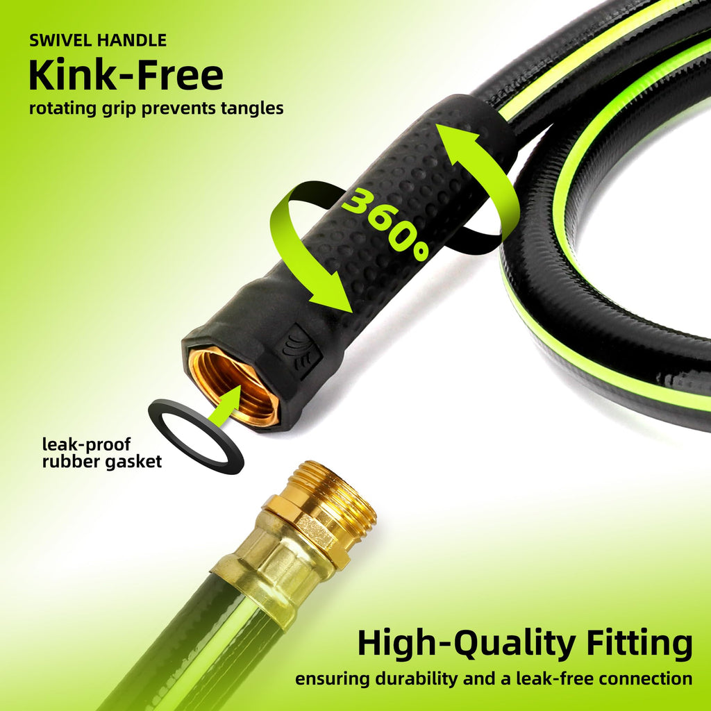 Worth Leader Short Garden Hose 3/4 in. x 2 ft. - Heavy Duty Lightweight PVC Water Hose - Flexible, No Kink, Leakproof, Male to Female Fittings - 200PSI Work & 500PSI Burst, for Lawn & Commercial Use
