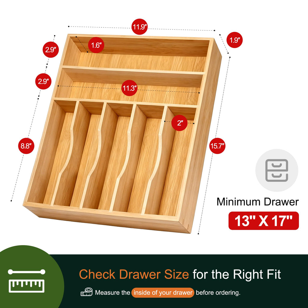Expandable Acacia Kitchen Drawer Organizer for Cutlery and Utensils, Adjustable Acacia Wood Cutlery Tray in Drawer for Flatware and Silverware in Kitchen