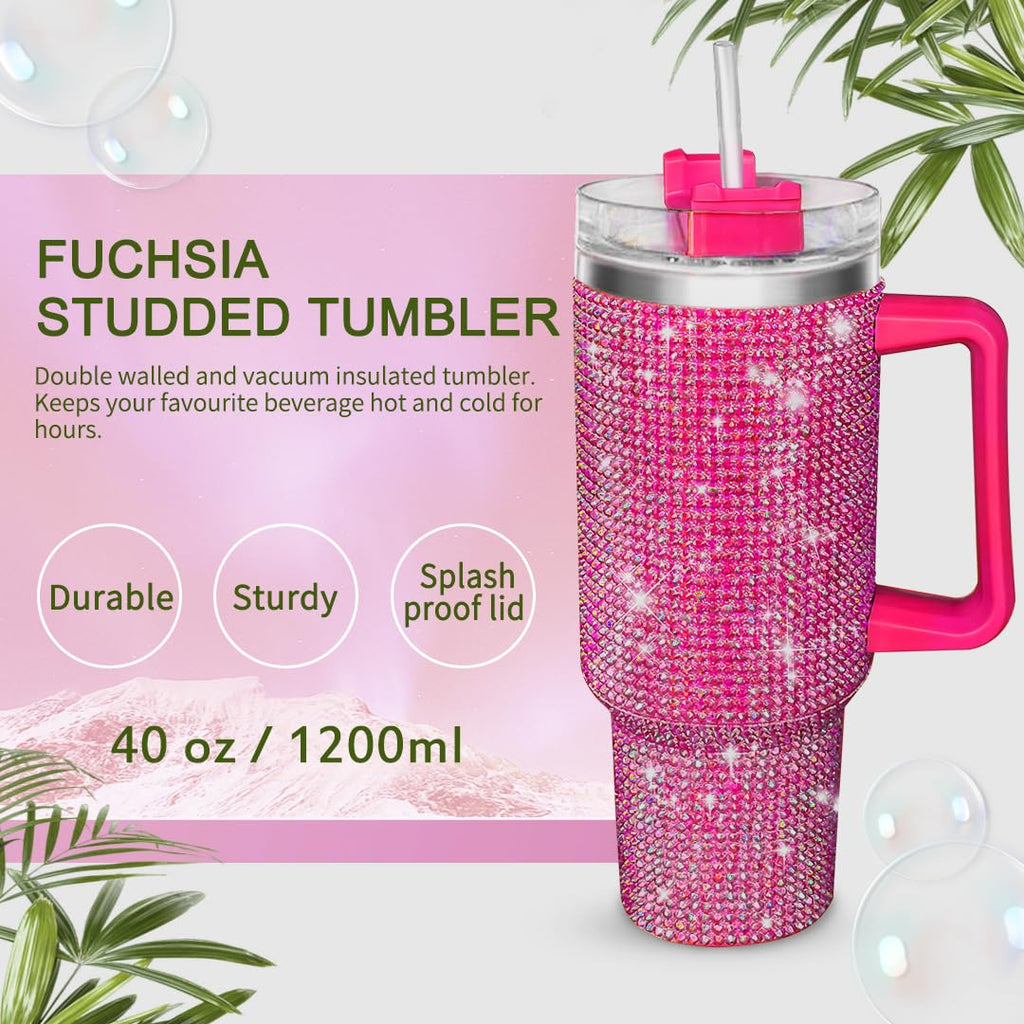 HWISDMIG 40oz Tumbler with Handle-Glitter Rhinestones Tumbler Bling Cups Stainless Steel Water Bottle Diamond Studded Tumbler for Women-Birthday Gifts for Women, Mom, Girlfriend (Amethyst)