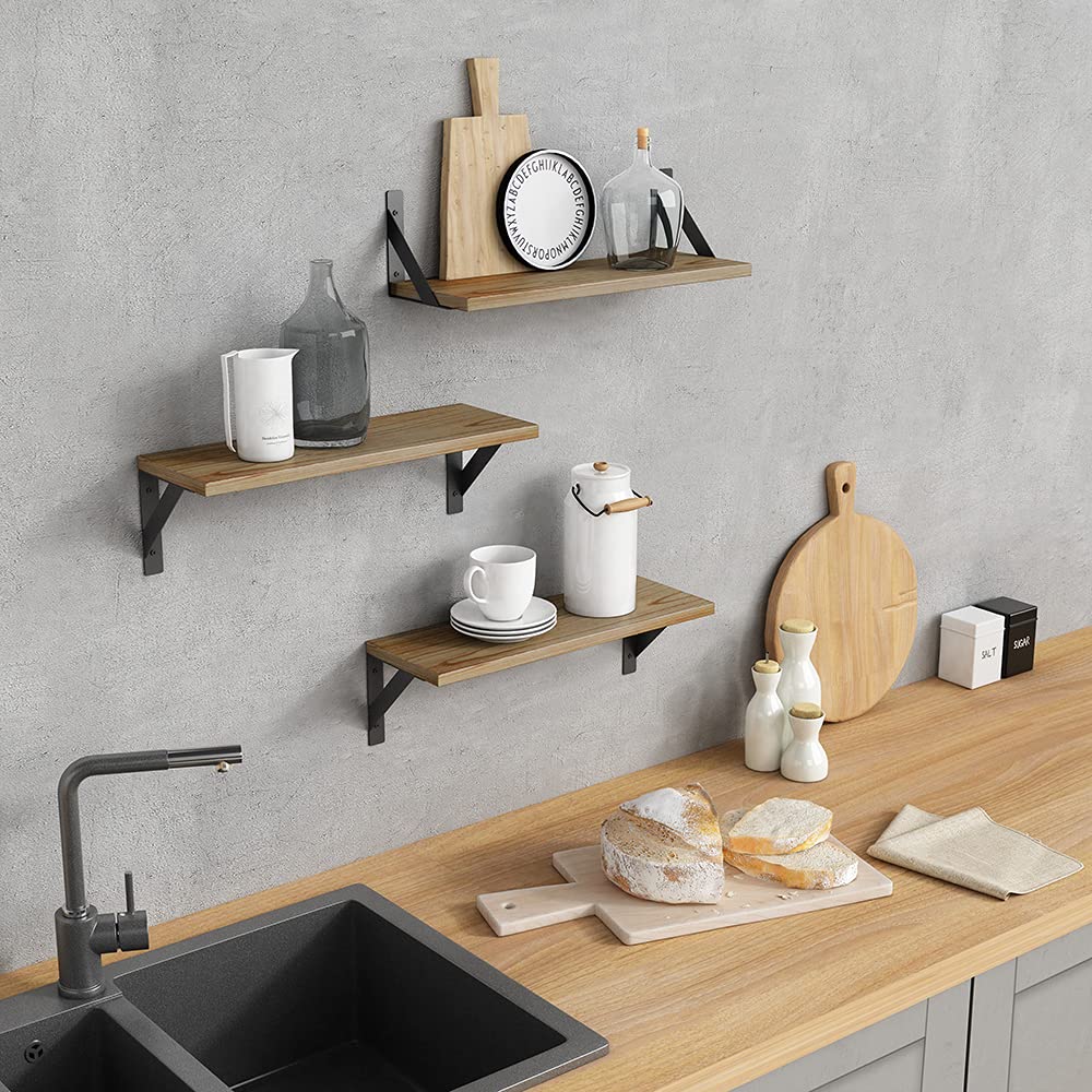 Forbena 12 Inch Deep Floating Shelves for Wall, Wide Black Wall Mounted Shelves for Bedroom Office Books Plants, Large Hanging Shelf for Living Room Bathroom Kitchen Closet Pantry Storage (3-Pack)