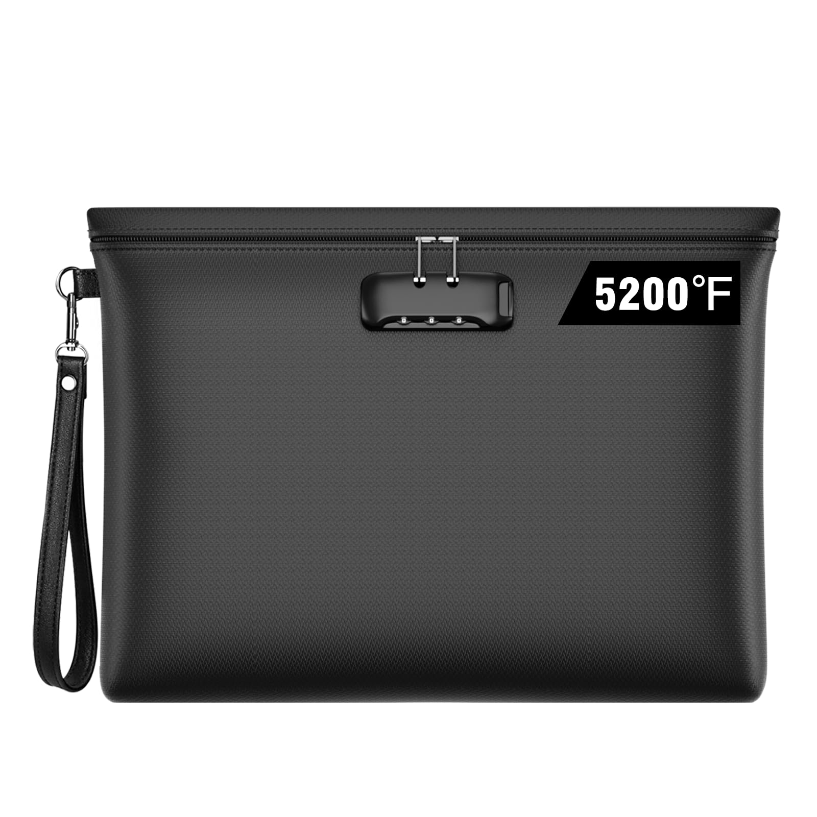 Fireproof Money Bag with Lock, 11.2"x7.6" Fireproof Cash Bag with Zipper Closure, Storage Pouch for A5 Size Document, Cheque, Cash, Cell Phone, Tablet, Credit Card, Passport, Jewelry (Black)