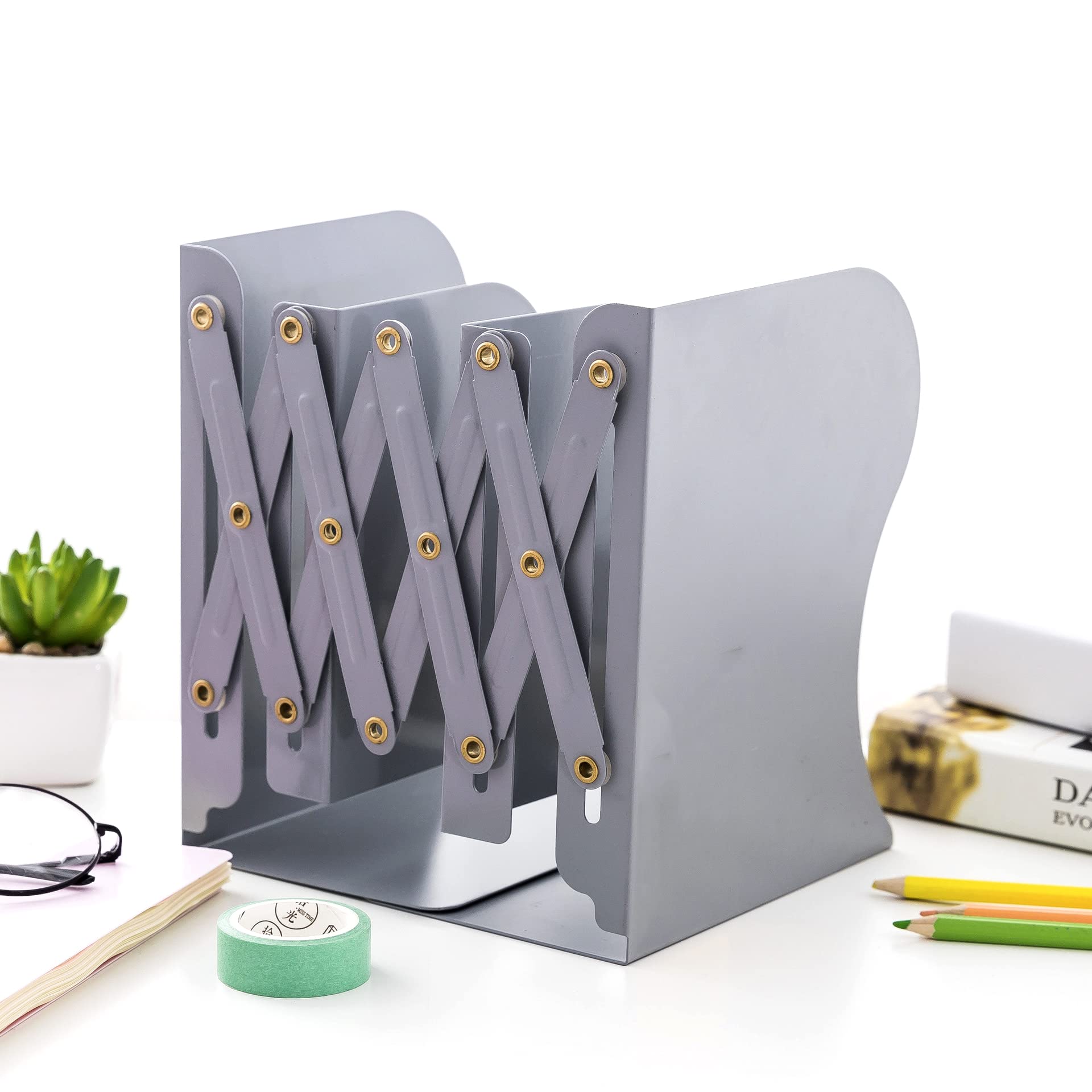 Adjustable Bookends - Nonskid Heavy Duty Book Ends for Desk - Book Stand & Organizer