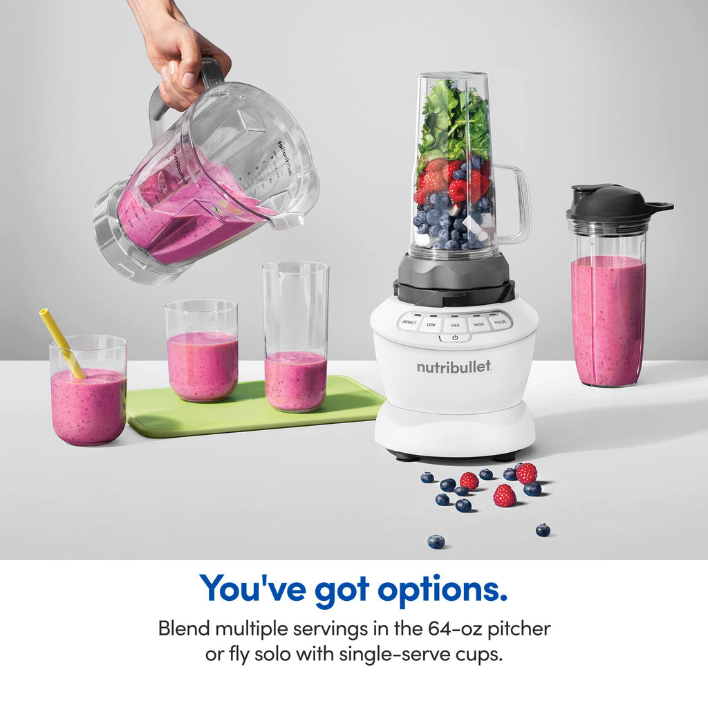 nutribullet Full-Size Blender Combo, Single-Serve & Large Capacity, 1200W, 64oz Pitcher, 32oz Cup, Extractor Blade, 3-Speed, Pulse, Smoothies, Soups, Sauces, Easy Cleaning, Matte Black, NBF50500AK