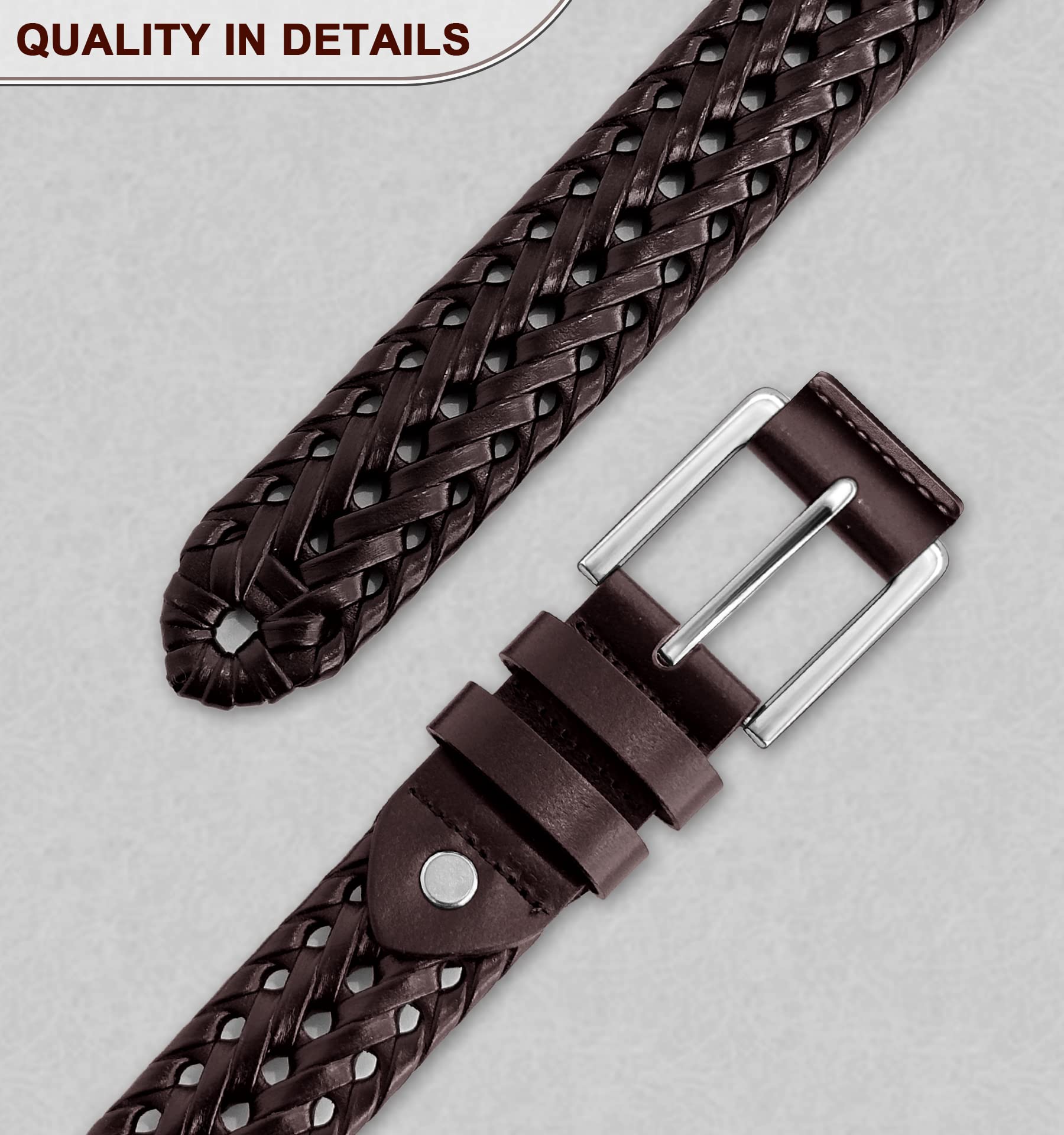 BULLIANT Mens Belts,Leather Woven Braided Belts for Gift Men Casual Jeans Golf