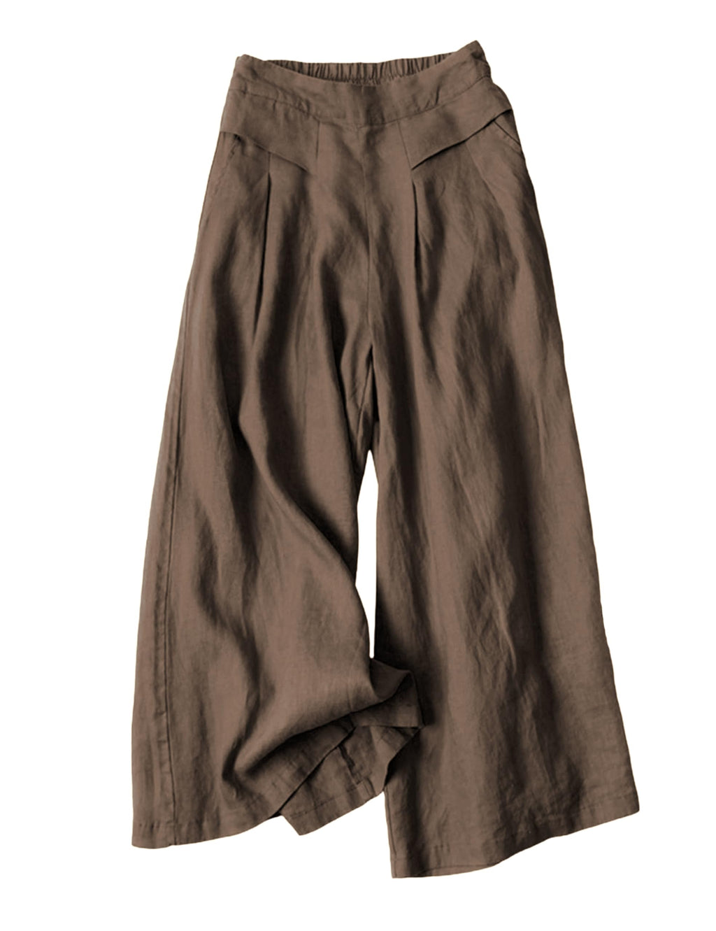 Bianstore Women's Culottes Linen Cropped Wide Leg Pants Elastic Waist Casual Palazzo Trousers with Pockets