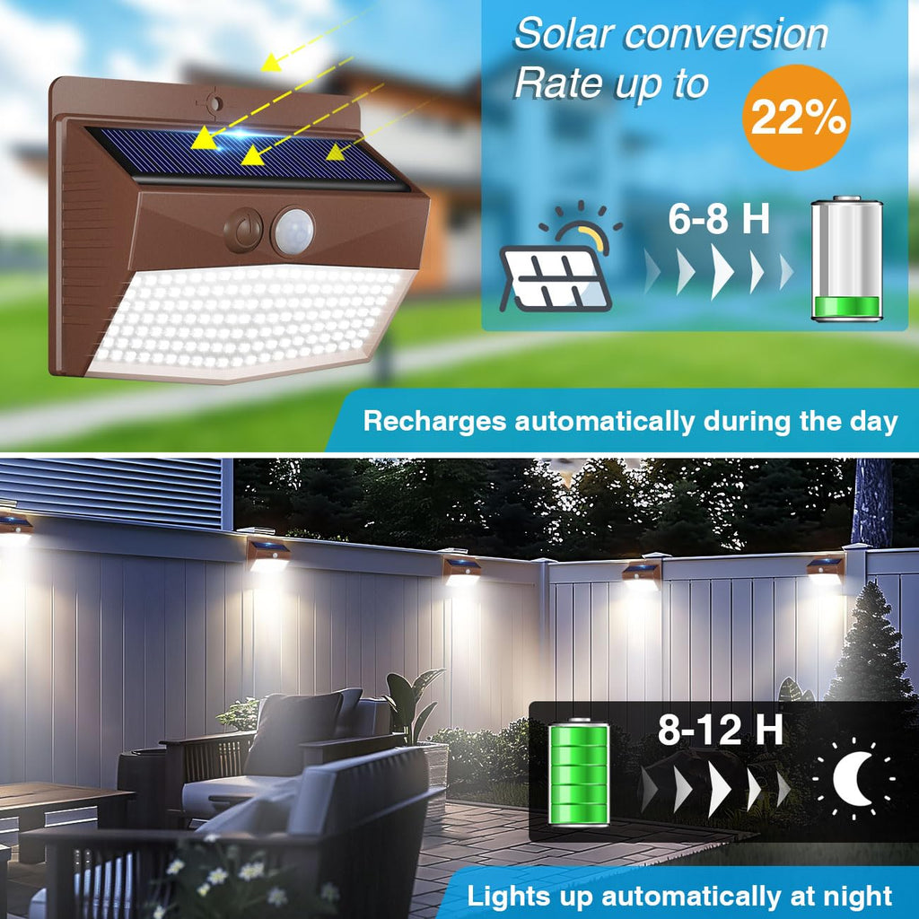Peasur 1 Pack Solar Motion Lights Outdoor, Solar Security Light with 3 Modes, IP65 Waterproof Flood Lights Outside for Camping Garden Patio Garage Backyard, Brown Warm