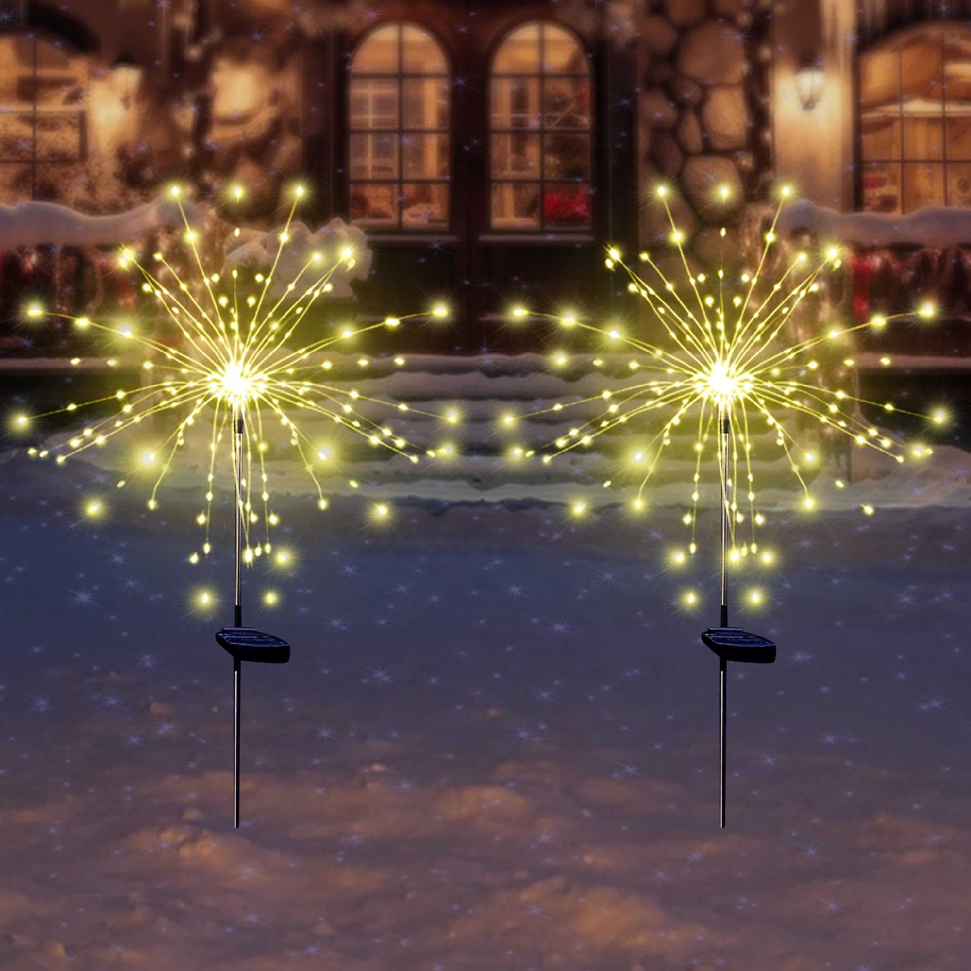 Solar Garden Firework Lights Outdoor Waterproof, 2 Pack Solar Powered Art Stake Twinkle Lighting for Outside Decor, 120 LED Sparklers String Lights for Yard Pathway Decorations(White)