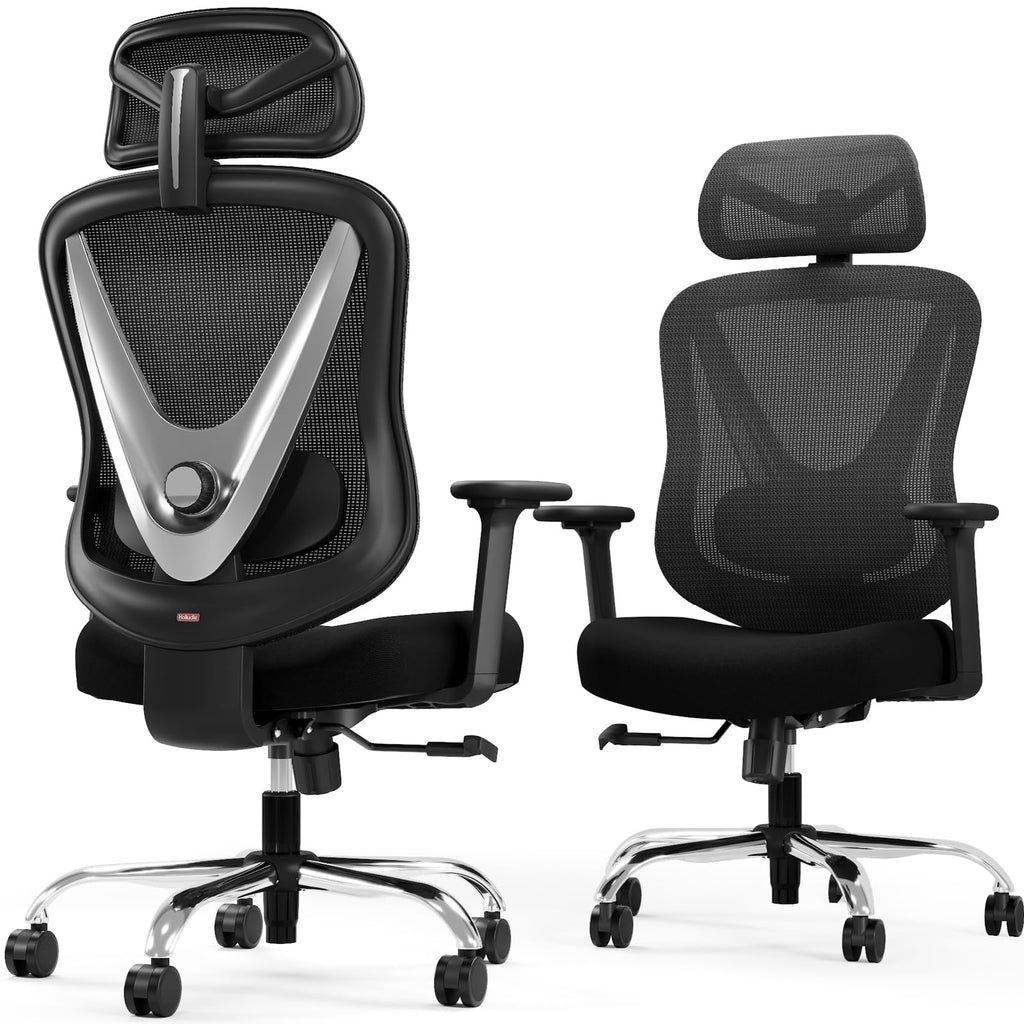 HOLLUDLE Ergonomic Mesh Office Chair - 3D Adjustable Lumbar Support & 3D Armrests, V-Shaped Back, Adjustable Desk Chair for Office & Home, Black