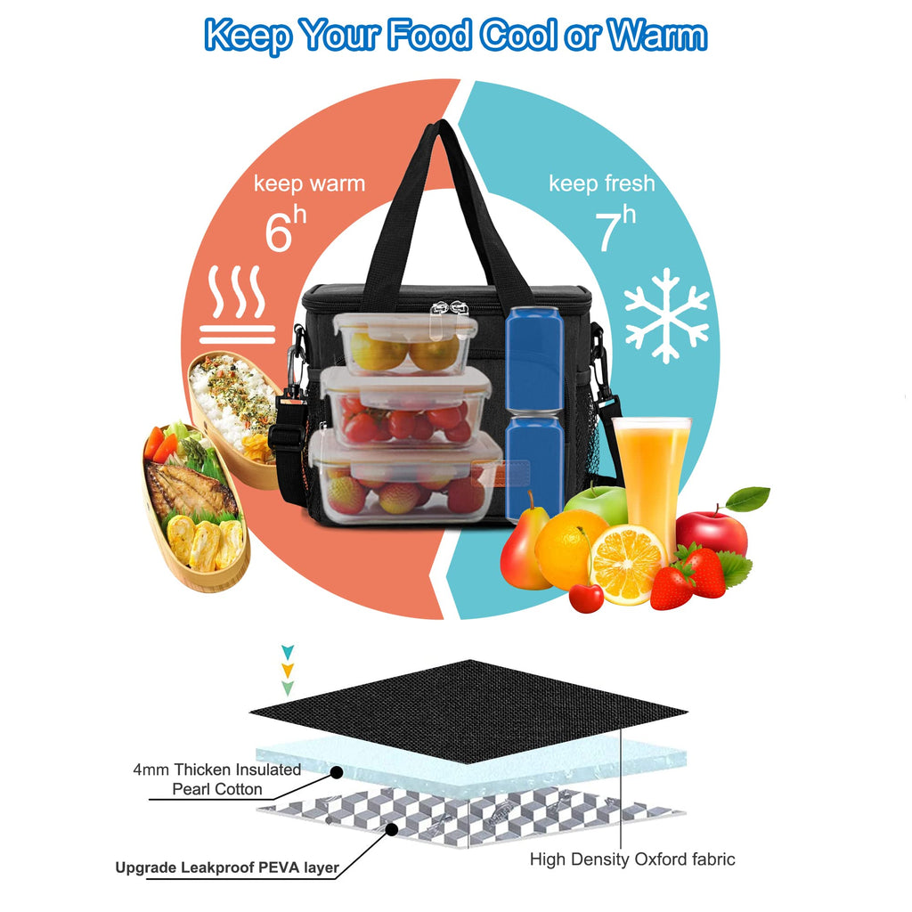 Femuar Lunch Bags for Women/Men, Insulated Lunch Bag for Work Office Picnic - Large Lunch Cooler Bag Leakproof Lunch Box with Adjustable Shoulder Strap for Adults - Grey (15L)