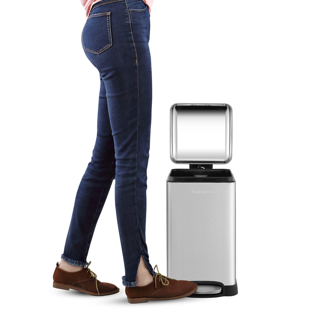 happimess HPM1012B Betty Retro Mini 3.2-Gallon Step-Open Trash Can with Soft-Close Lid, Modern, Minimalistic, Fingerprint Proof for Home, Kitchen, Laundry Room, Office, Bedroom, Bathroom, Black
