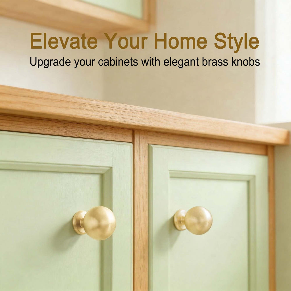 QOGRISUN 10-Pack Small Solid Brass Cabinet Knobs, Round Ball Gold Knobs for Dresser Drawer, 0.9-Inch Diameter, Mini Sphere Cabinet Pulls, Brushed Brass Finish