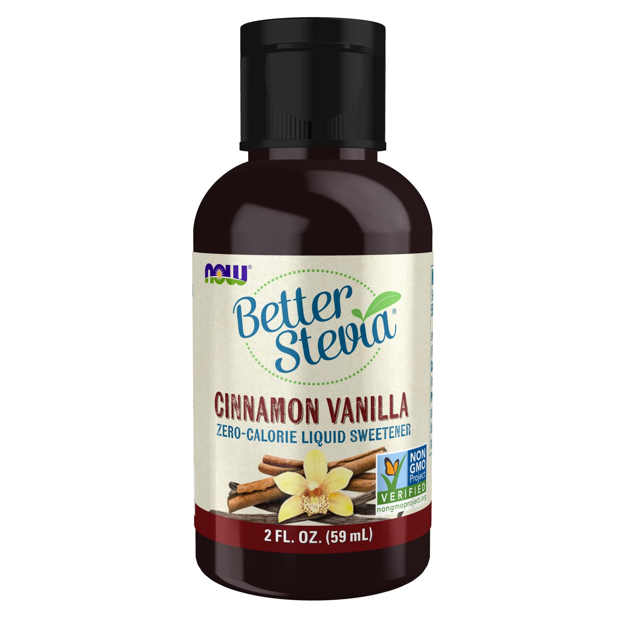 NOW Foods, Better Stevia, Liquid Zero-Calorie Sweetener, Cinnamon Vanilla Flavor, Certified Non-GMO, 2 Fl Oz