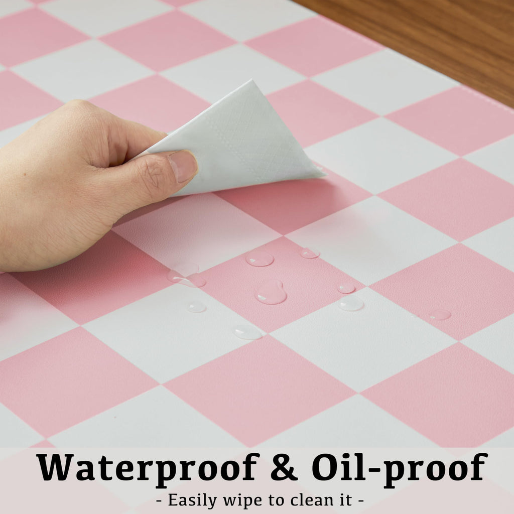 Ohocut Checkered Desk Mat, Large Cute Aesthetic Retro PU Leather Computer Laptop Desk Mat, Non-Slip Waterproof Mouse Keyboard Pad, Desk Writing Mat for Work/Home (Beige, 23.6" x 13.7")