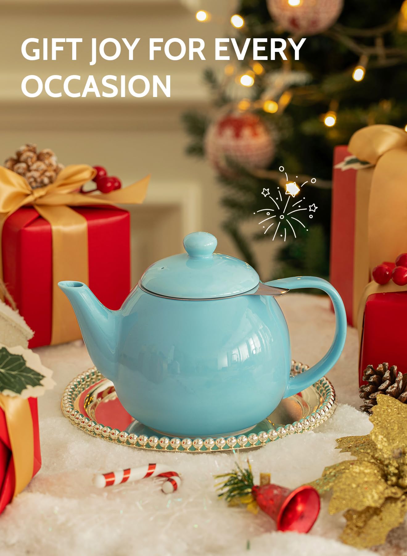 Sweese Porcelain Teapot 27 oz with Infuser for Loose Leaf Tea, Bluish Grey