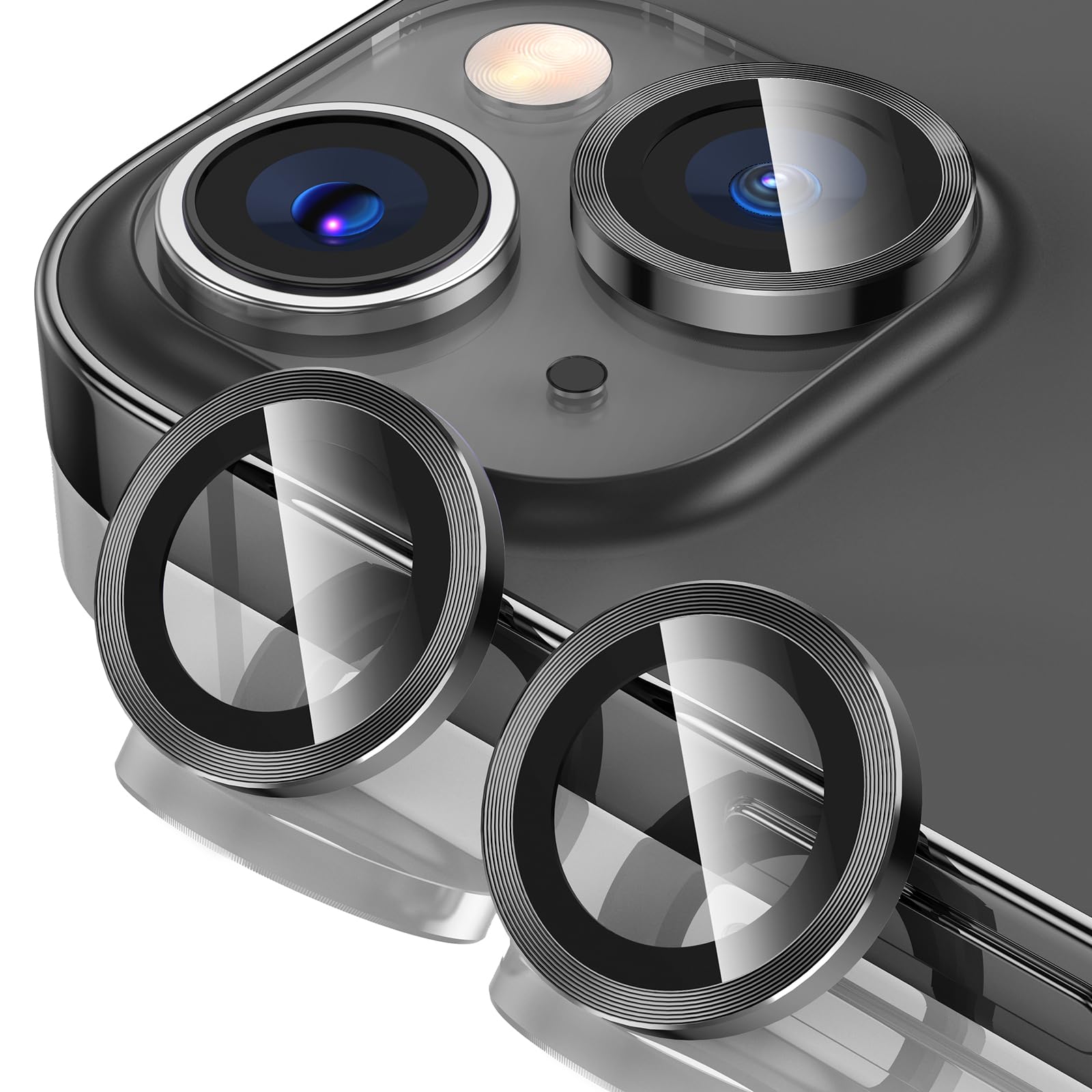 Tensea for iPhone 13 mini/iPhone 13 Camera Lens Protector, 9H Tempered Glass Camera Cover Screen Protector Metal Individual Ring for iPhone 13mini 5.4 inch /13 6.1 inch