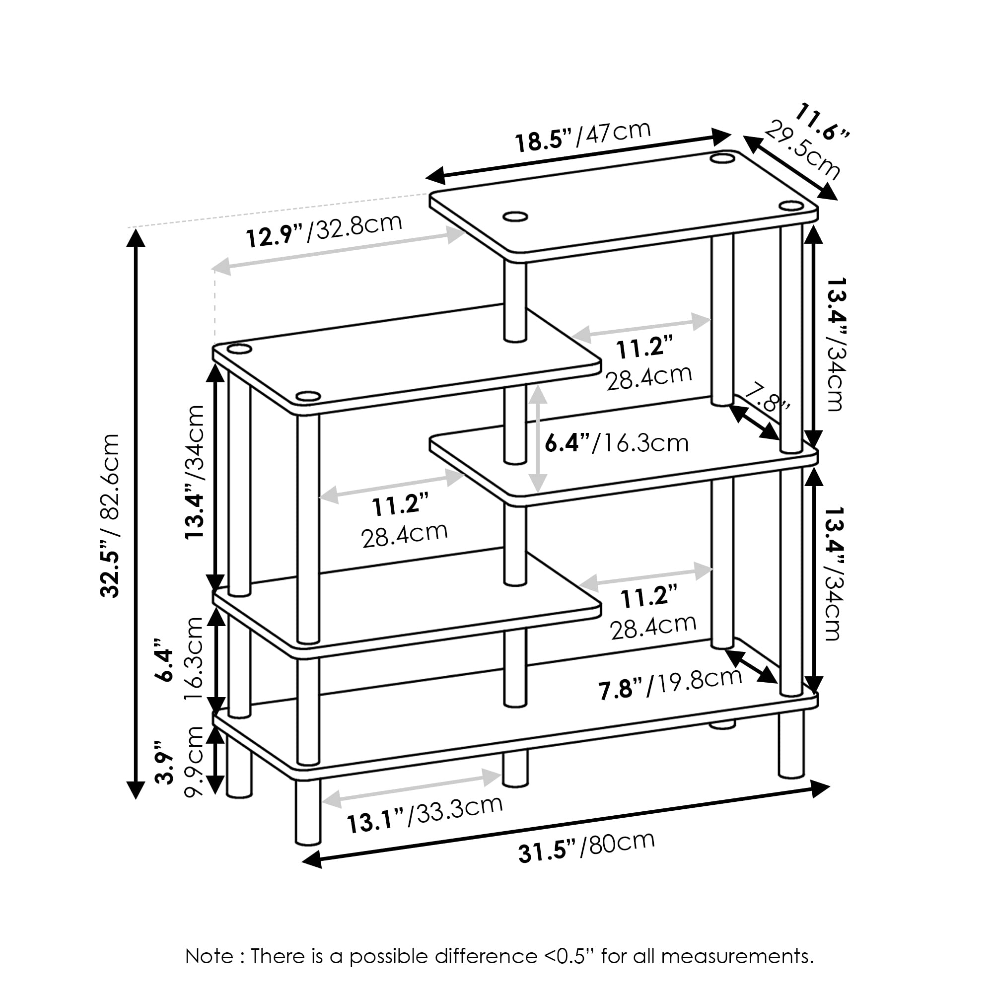 Furinno Turn-N-Tube 4-Tier Design Display Rack, Espresso/Black