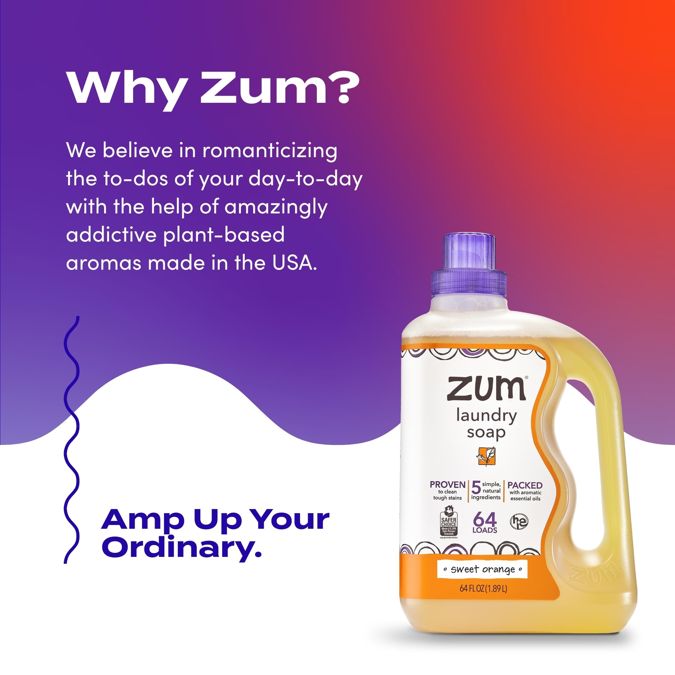 Indigo Wild Zum Clean Laundry Soap - Plant-Based Liquid Laundry Soap - Contains Baking Soda, Essential Oils & Saponified Coconut Oil - Sea Salt Scent - 64 fl oz