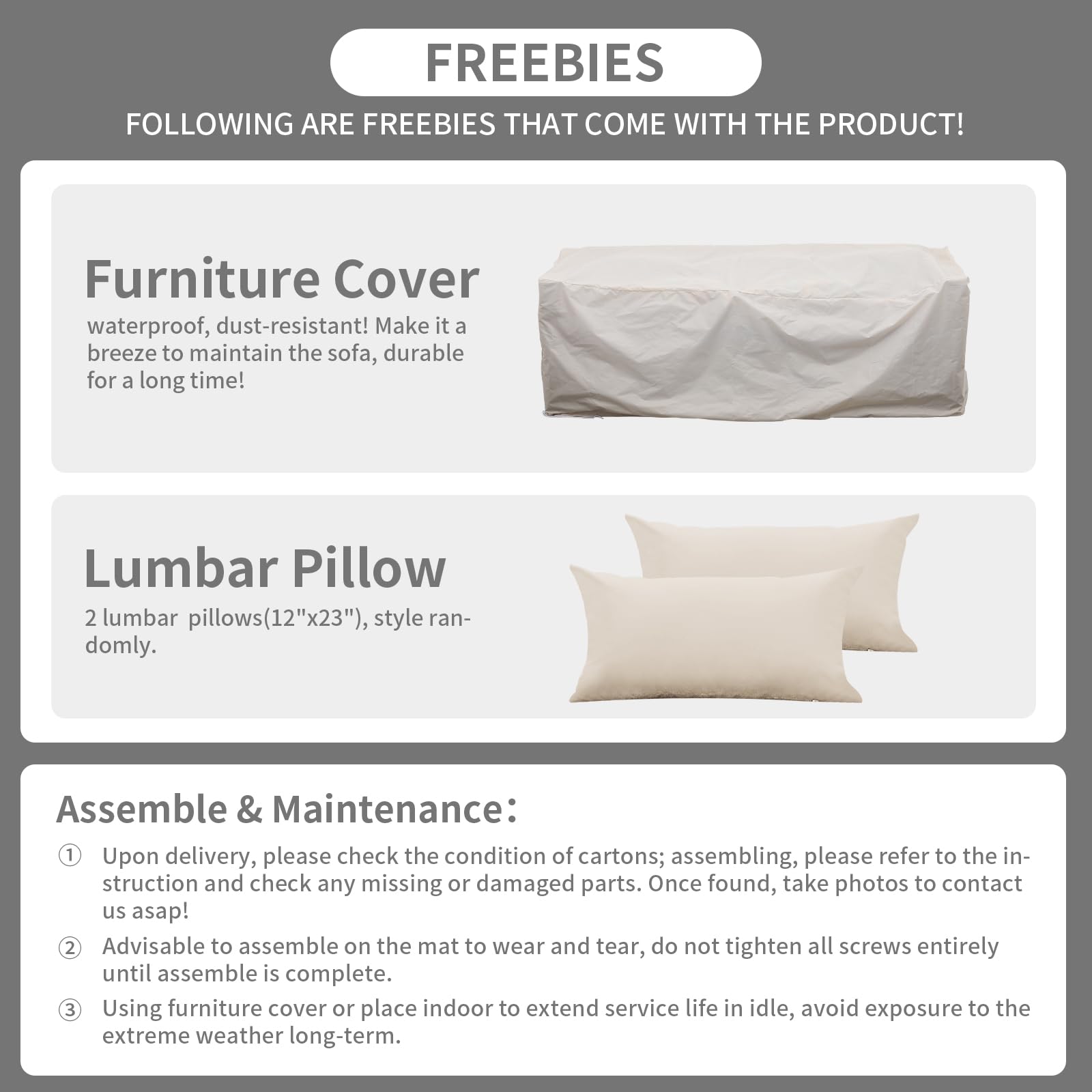 Rattaner Outdoor Furniture Outdoor Couch Patio Furniture 3-seat Sofa Deep Seat High Backrest with Waterproof Cover and Anti-Slip Cushions, Light Grey