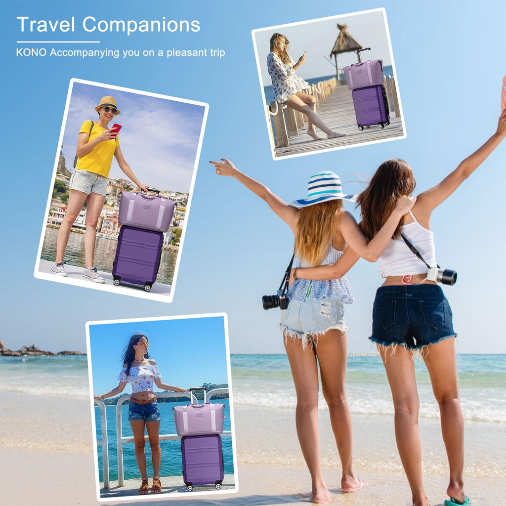 Kono Carry On Luggage Set Airline Approved Lightweight PC+ABS Carry On Suitcase with TSA Lock Spinner Wheels Durable Luggage Hardside Apricot Blue