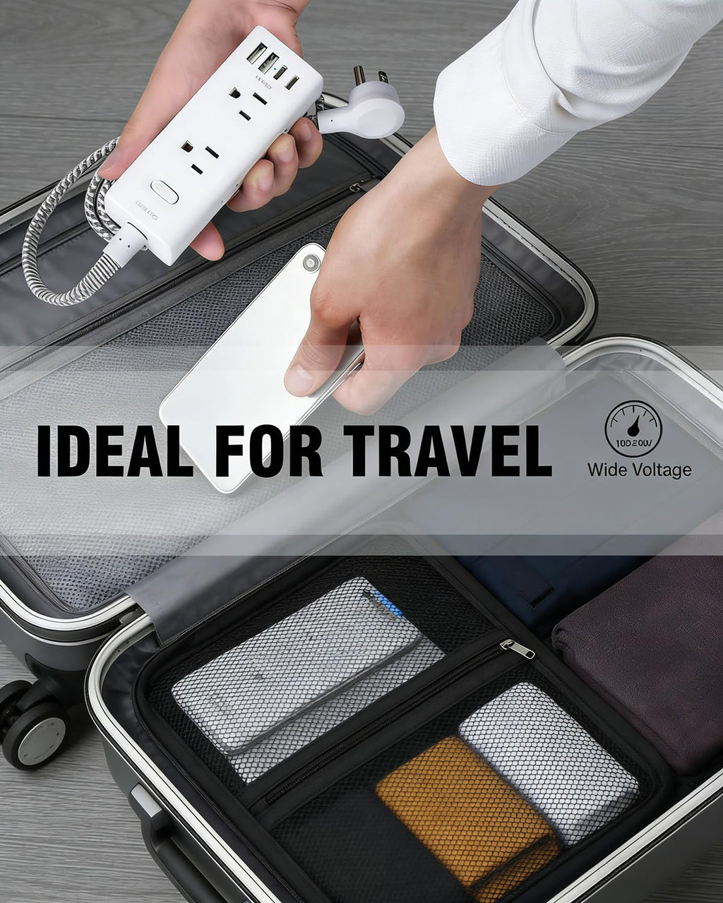One Beat Short Extension Cord 1Ft, Flat Plug Power Strip Surge Protector - 6 Widely Outlets with 4 USB Ports (2 USB C), Wall Mount Small Power Strip for Travel, Home Office College Dorm Essentials
