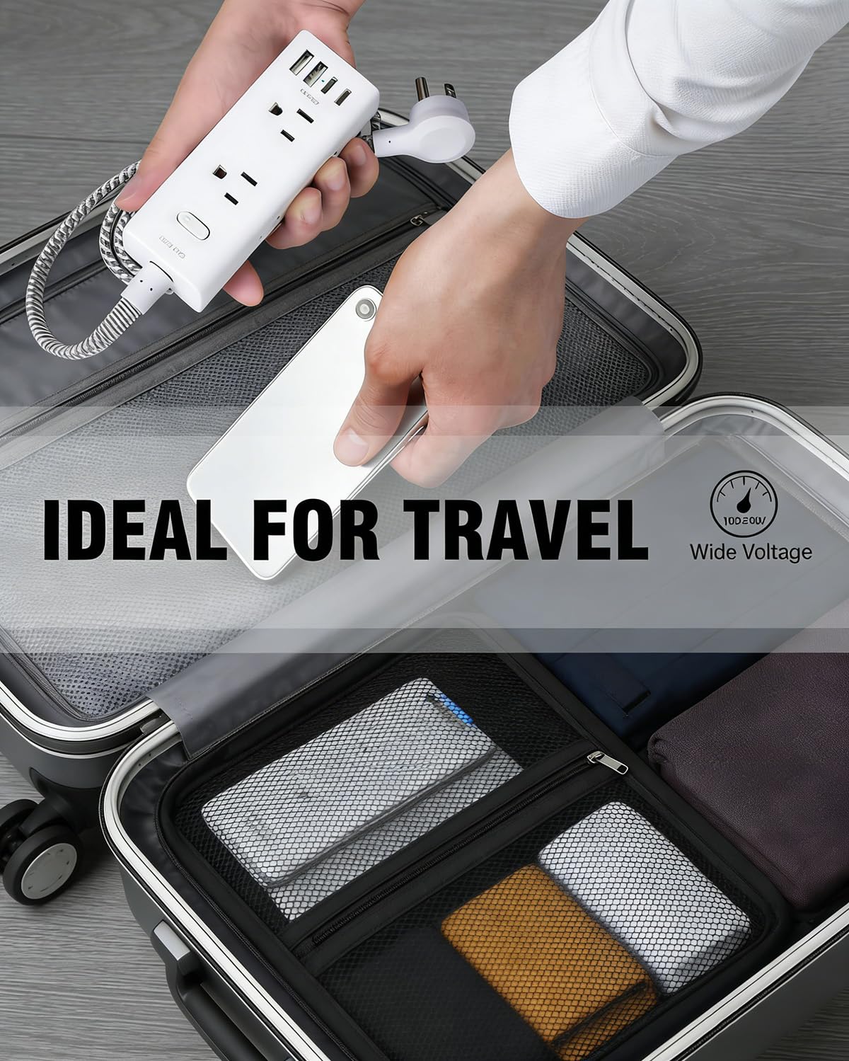 One Beat Short Extension Cord 1Ft, Flat Plug Power Strip Surge Protector - 6 Widely Outlets with 4 USB Ports (2 USB C), Wall Mount Small Power Strip for Travel, Home Office College Dorm Essentials