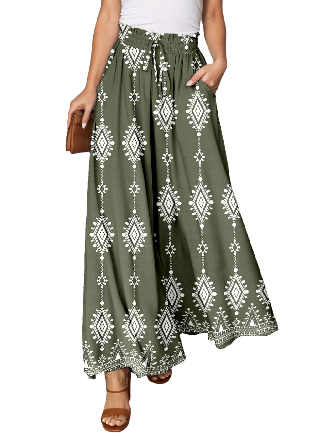 Dokotoo Pants for Women Casual Elastic Waist Wide Leg Pants with Pockets