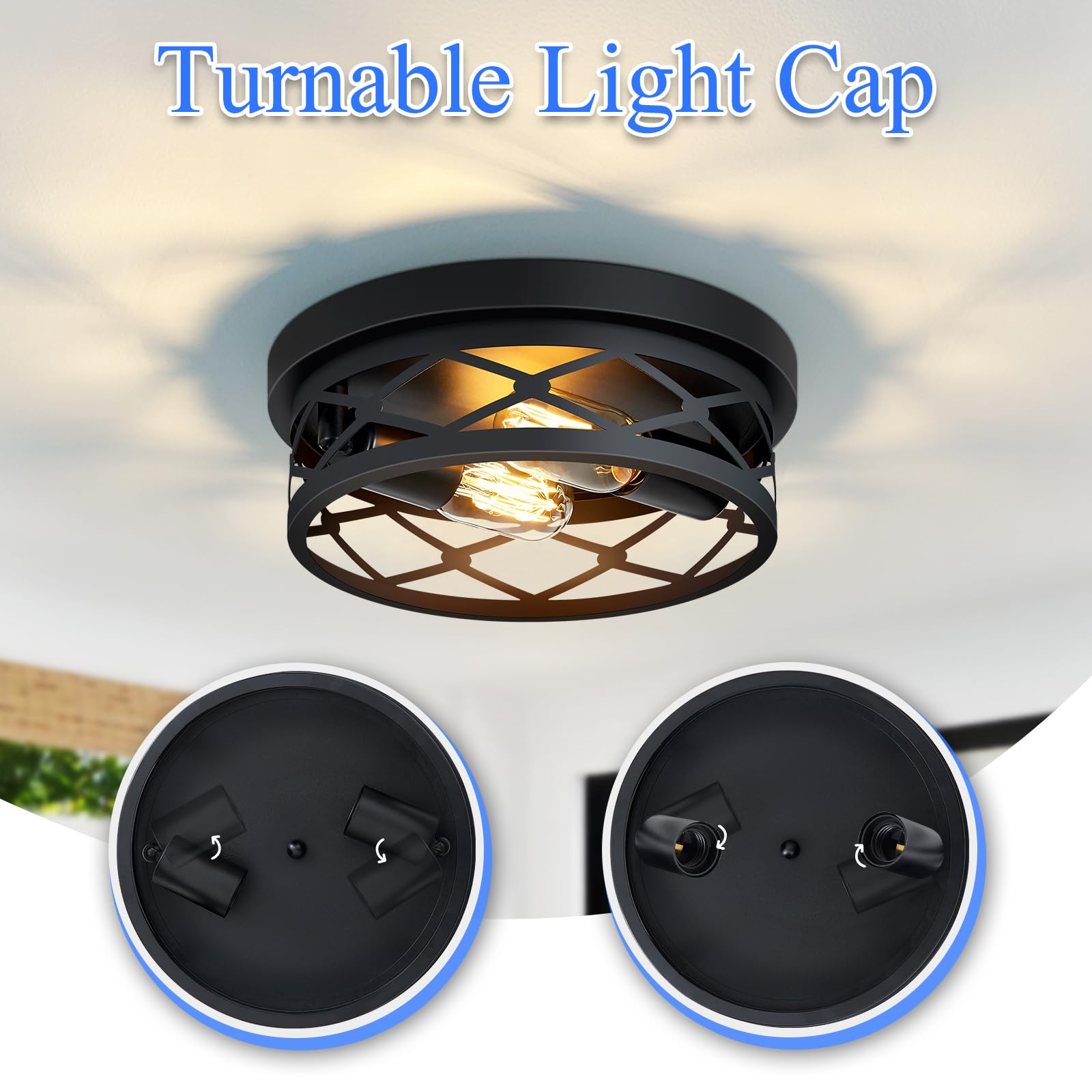 SKEJAO Flush Mount Ceiling Light Fixture,Black 2-Light Hallway Light Fixtures Ceiling,Light Fixtures Ceiling Mount for Farmhouse,Kitchen,Hall,Bedroom,Bathroom (2 Pack)