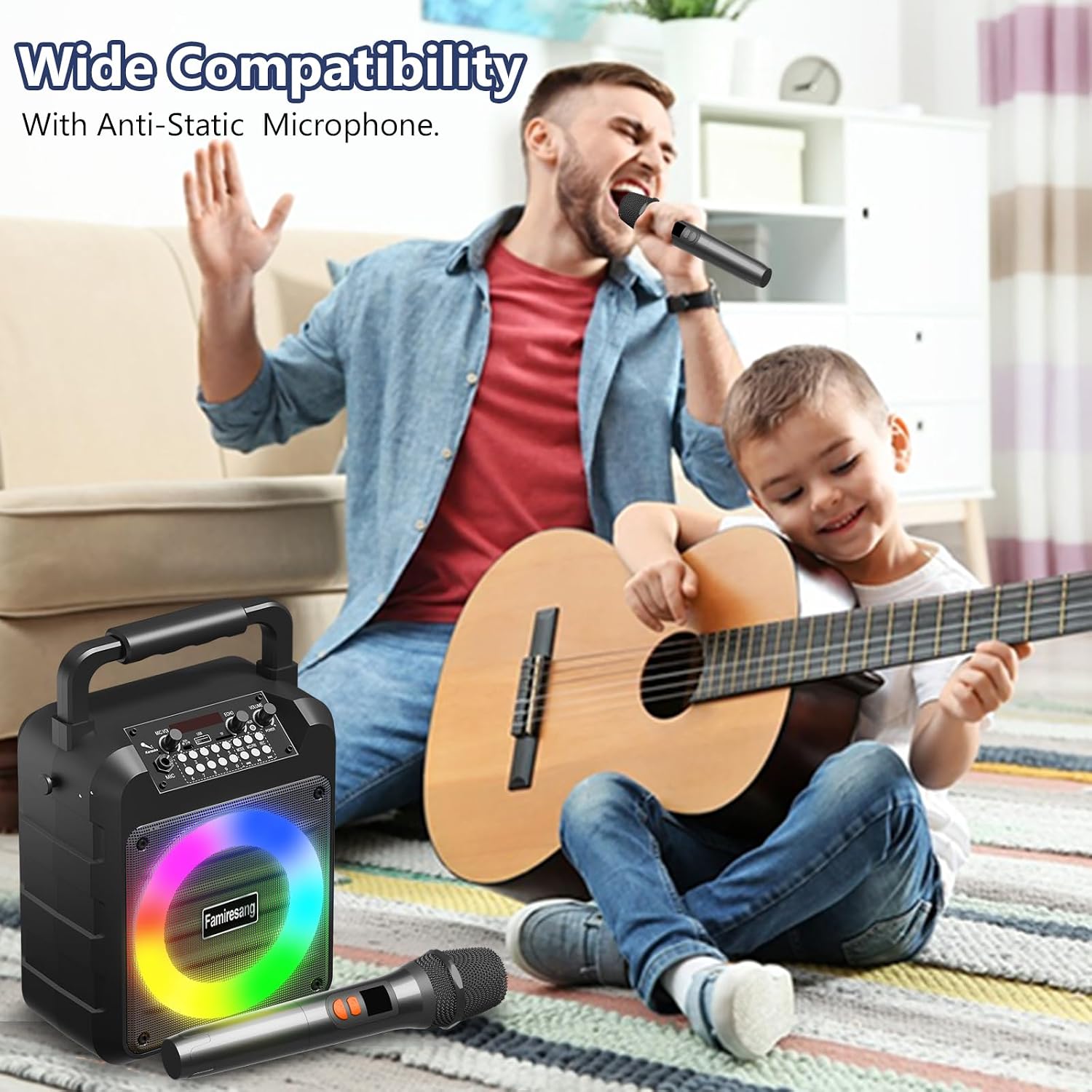Karaoke Machine for Adults - Portable Bluetooth Karaoke Speaker with Two Wireless Microphones, PA System Speaker Supports TF Card/USB, AUX in, REC, Bass & Treble for Party/Meeting