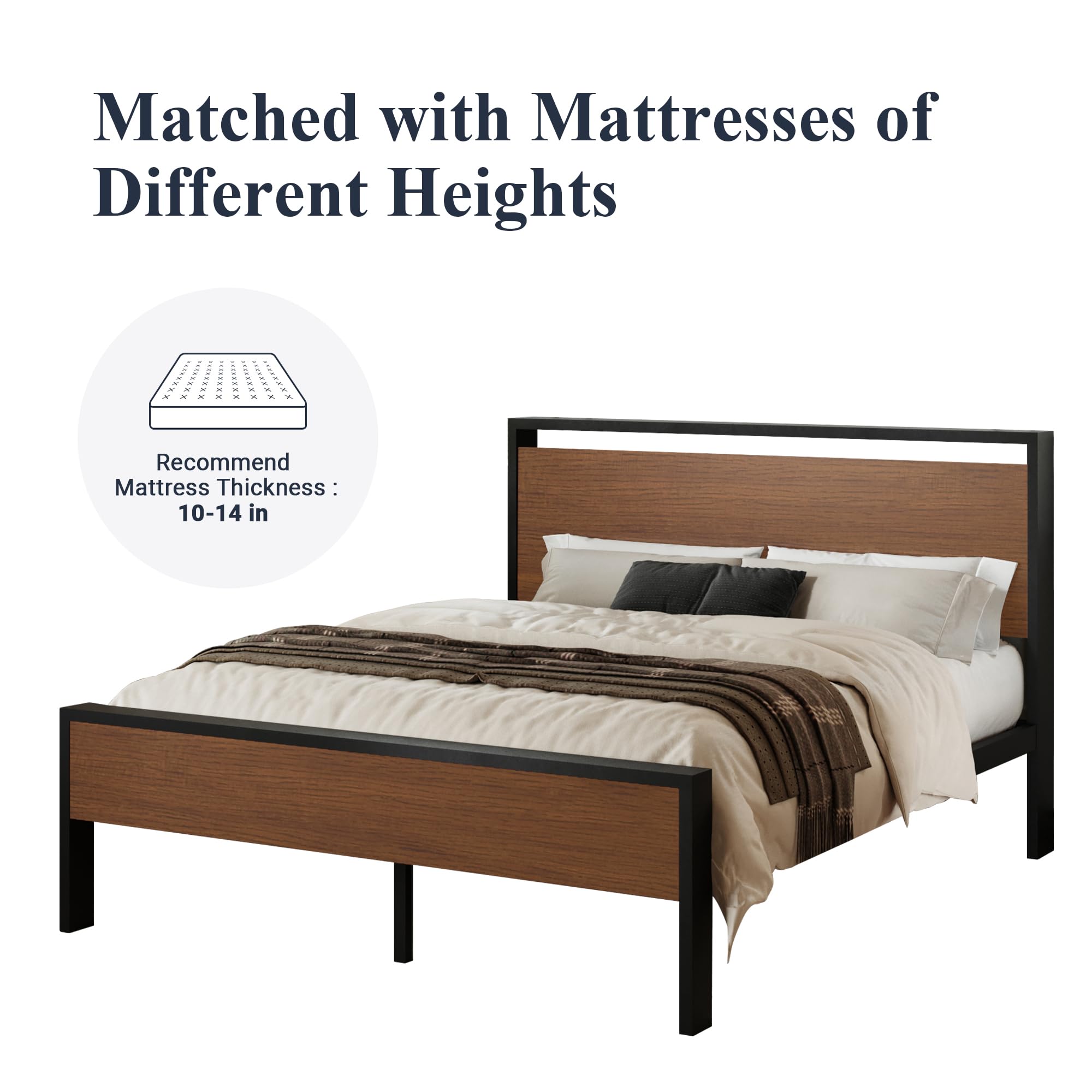 Allewie Twin Size Platform Bed Frame with Wooden Headboard and Footboard, Heavy Duty Metal Slats Support, No Box Spring Needed, Under-Bed Storage, Noise Free, Easy Assembly, Black Oak