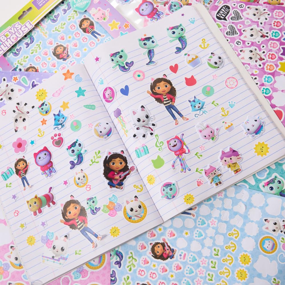 Gabby's Dollhouse Sticker Book Set, 12 Sheets with 1000+ Puffy Stickers Gabby, Mericat, Cakey, Pandy Paws