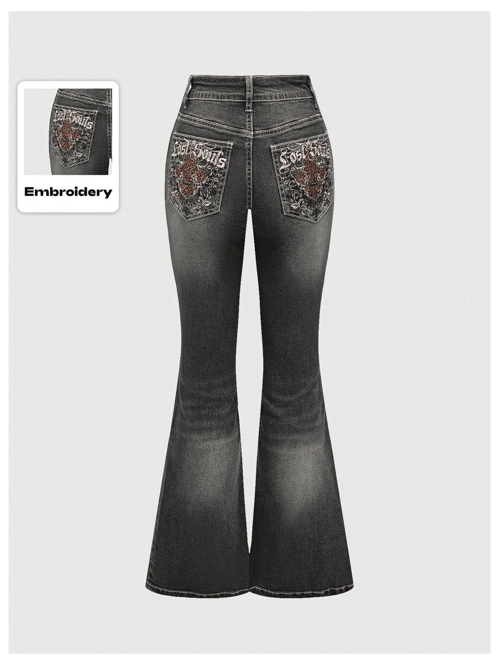 MakeMeChic Women's Bell Bottom Jeans Stretchy Flared Jeans Embroidered Y2K High Waist Denim Pants