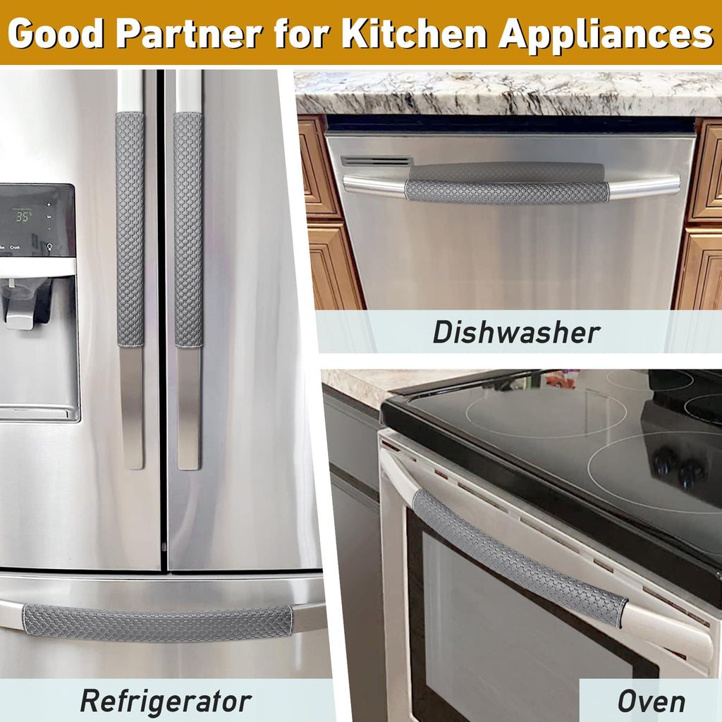 Refrigerator Door Handle Covers, Set of 4, Performance Appliance Handle Covers, Non-Slip Fridge Door Handle Covers, Keep Your Kitchen Clean, Microwave Oven Dishwasher door Handle Protectors(Brown)