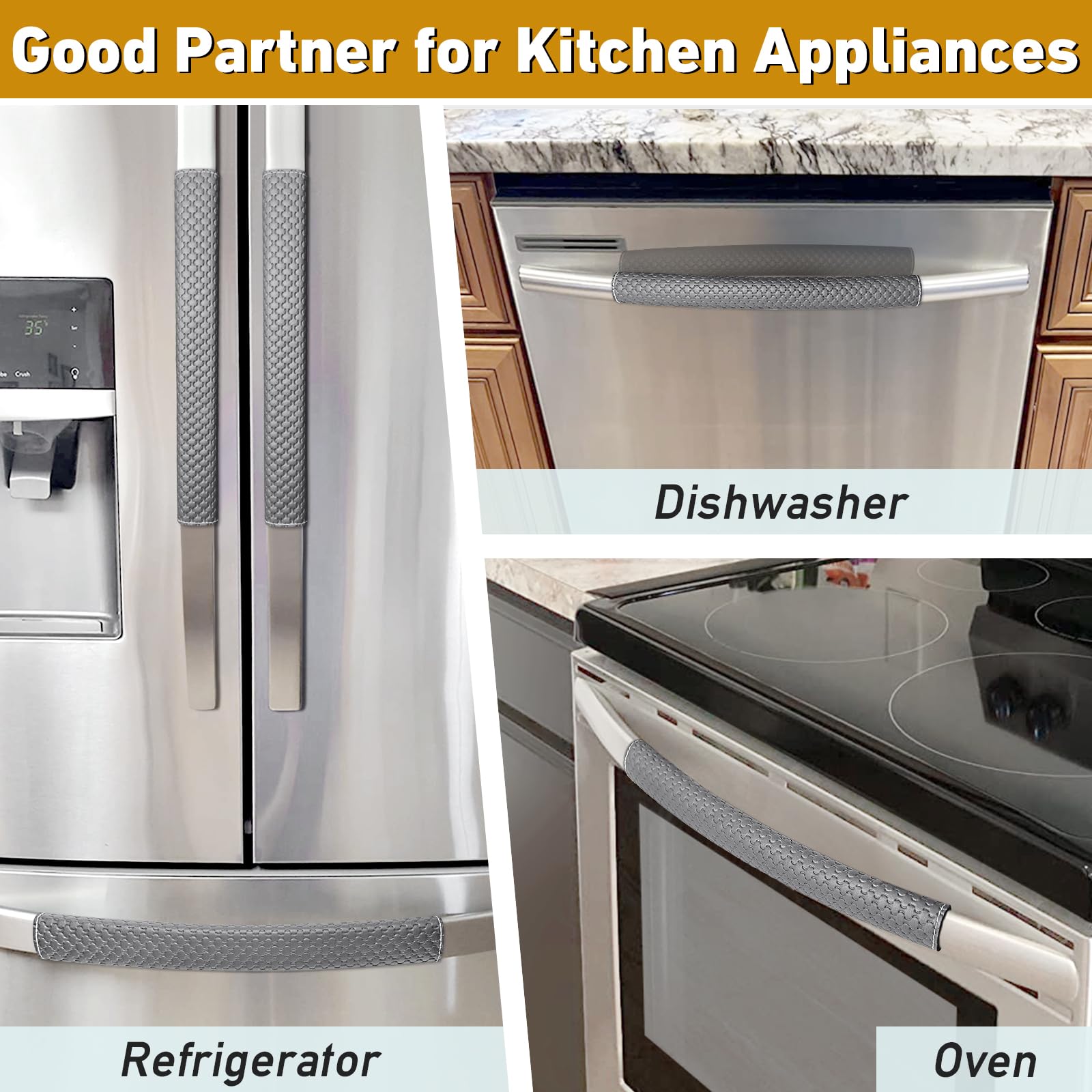 Refrigerator Door Handle Covers, Set of 4, Performance Appliance Handle Covers, Non-Slip Fridge Door Handle Covers, Keep Your Kitchen Clean, Microwave Oven Dishwasher door Handle Protectors(Brown)